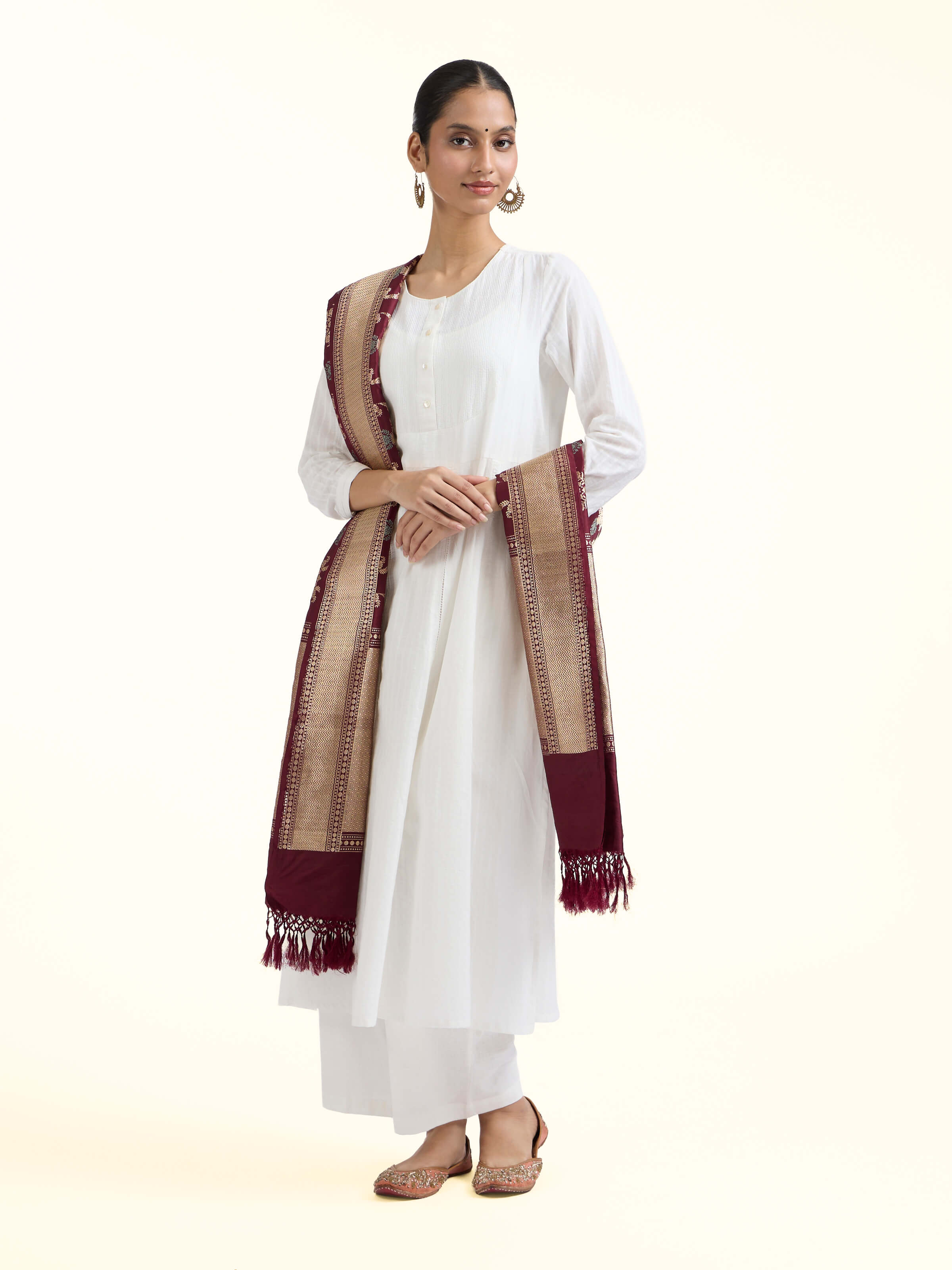 Brown Silk Banarasi Dupatta