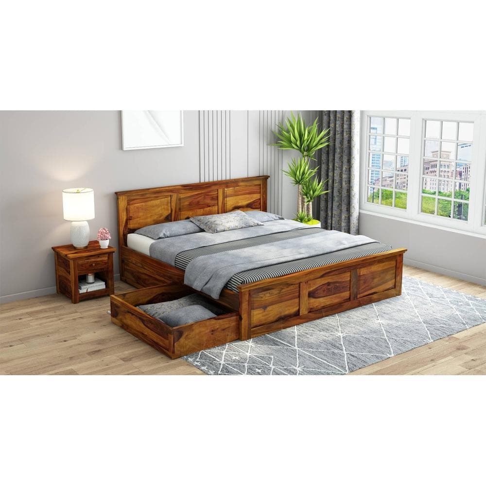 Stainfleld Sheesham Wood Queen Size Bed Drawer Storage Honey OakOak Finish (60 x 78 inches)