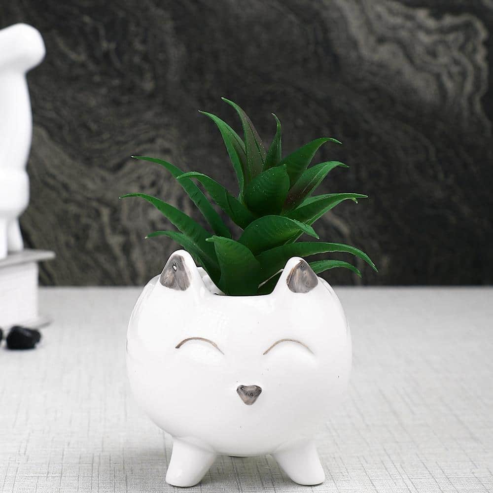 White 1 Pieces Succulent Artificial Plant With Pot