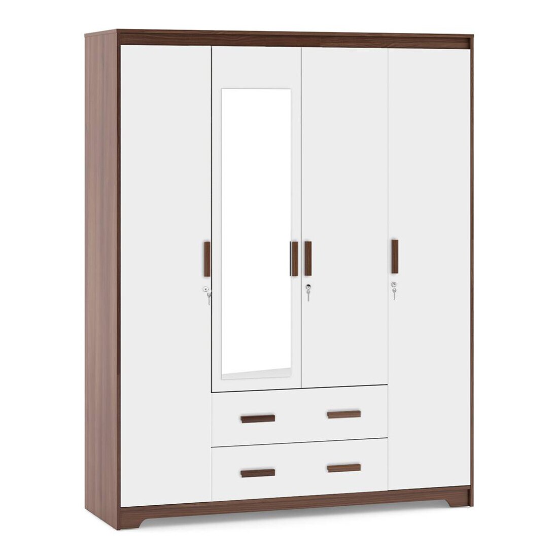 Miller 4 Doors 2 Drawers Wardrobe With Mirror and Lock in Two Tone Finish
