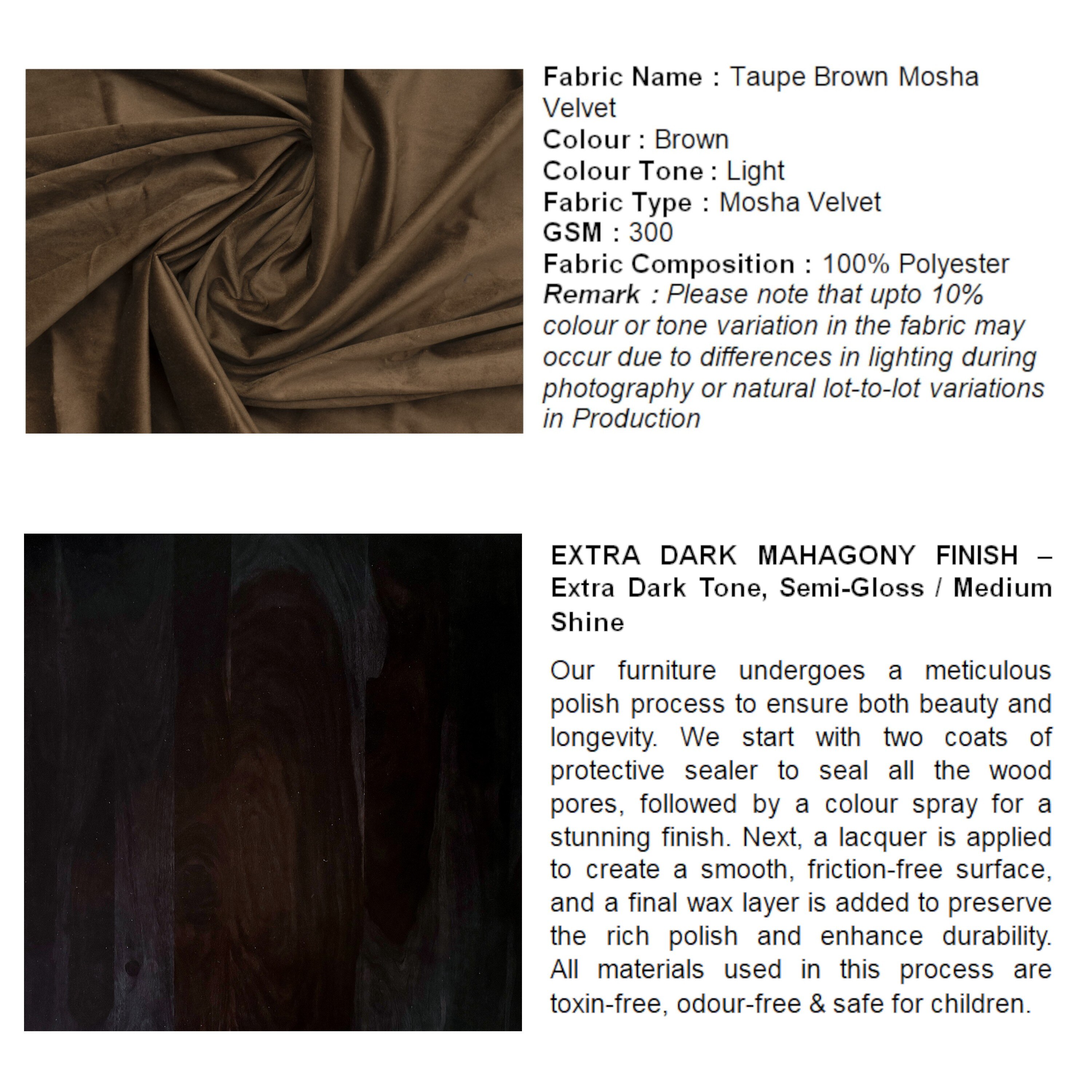 Cairo Sheesham Wood Accent 3 Seater Bench In Taupe Brown Velvet