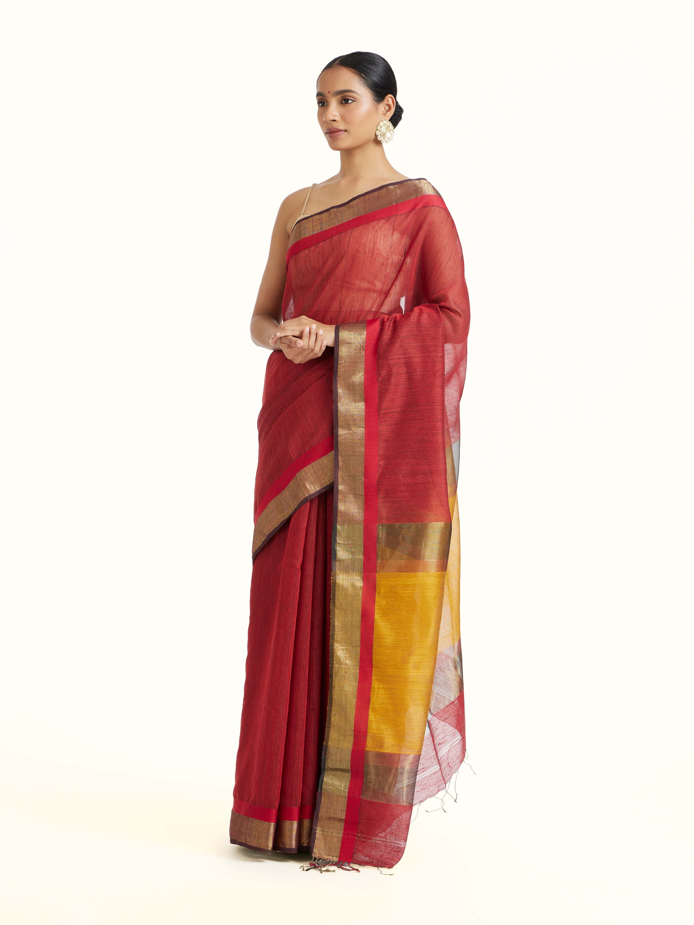 Red Cotton Silk Maheshwari Saree