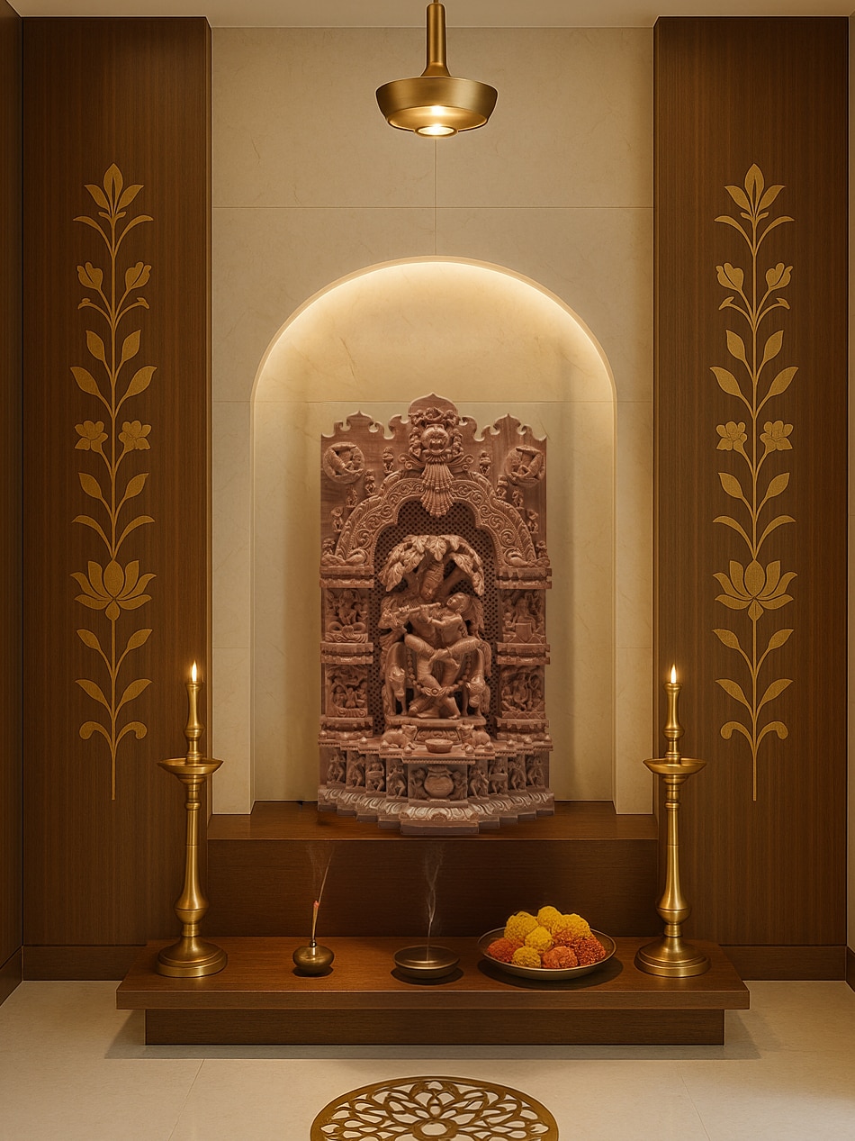 Lifestyle view of Carved Stone Radha & Krishna Raasa Idol