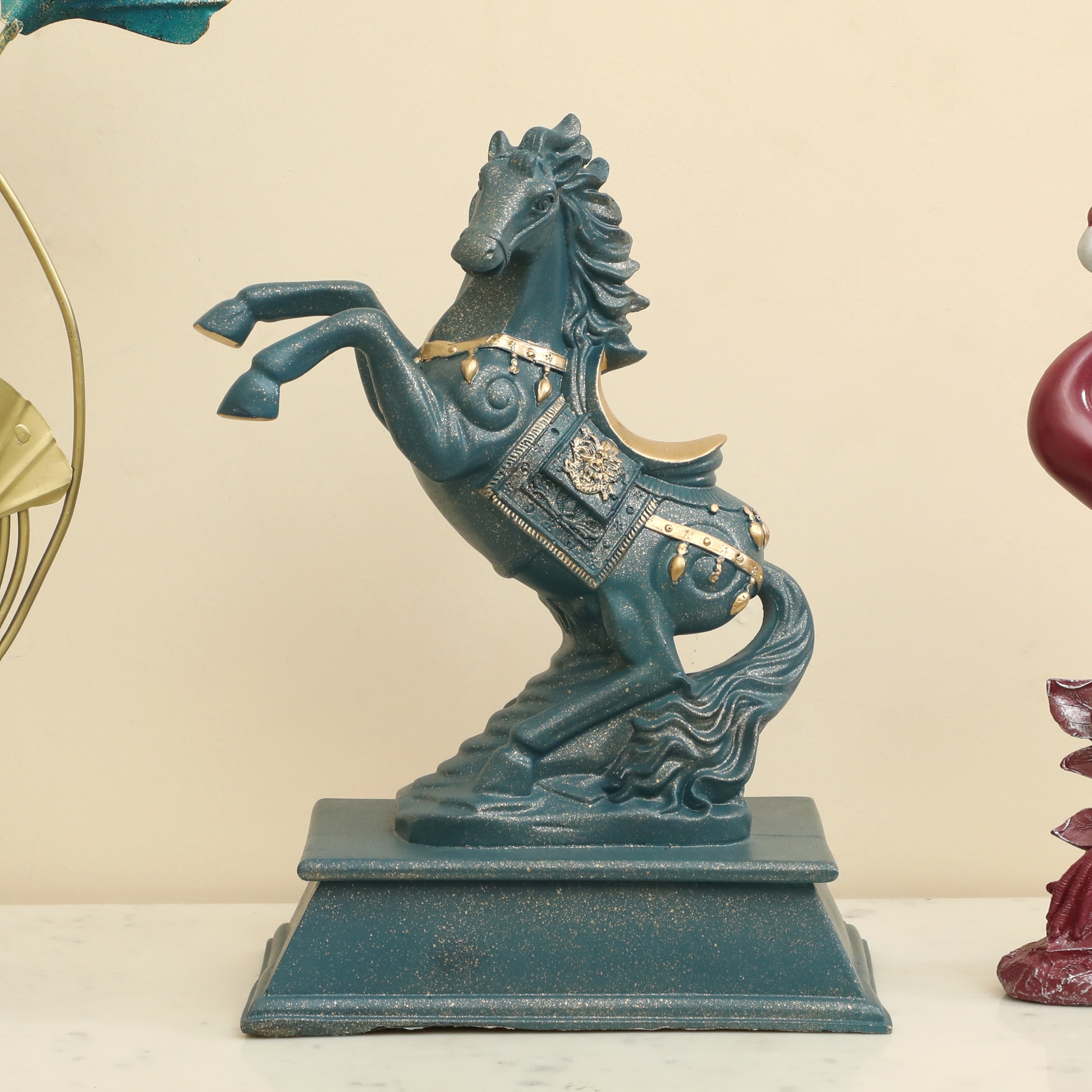 Orum Polyresin Figurine in Peacock Blue Colour - Vedas