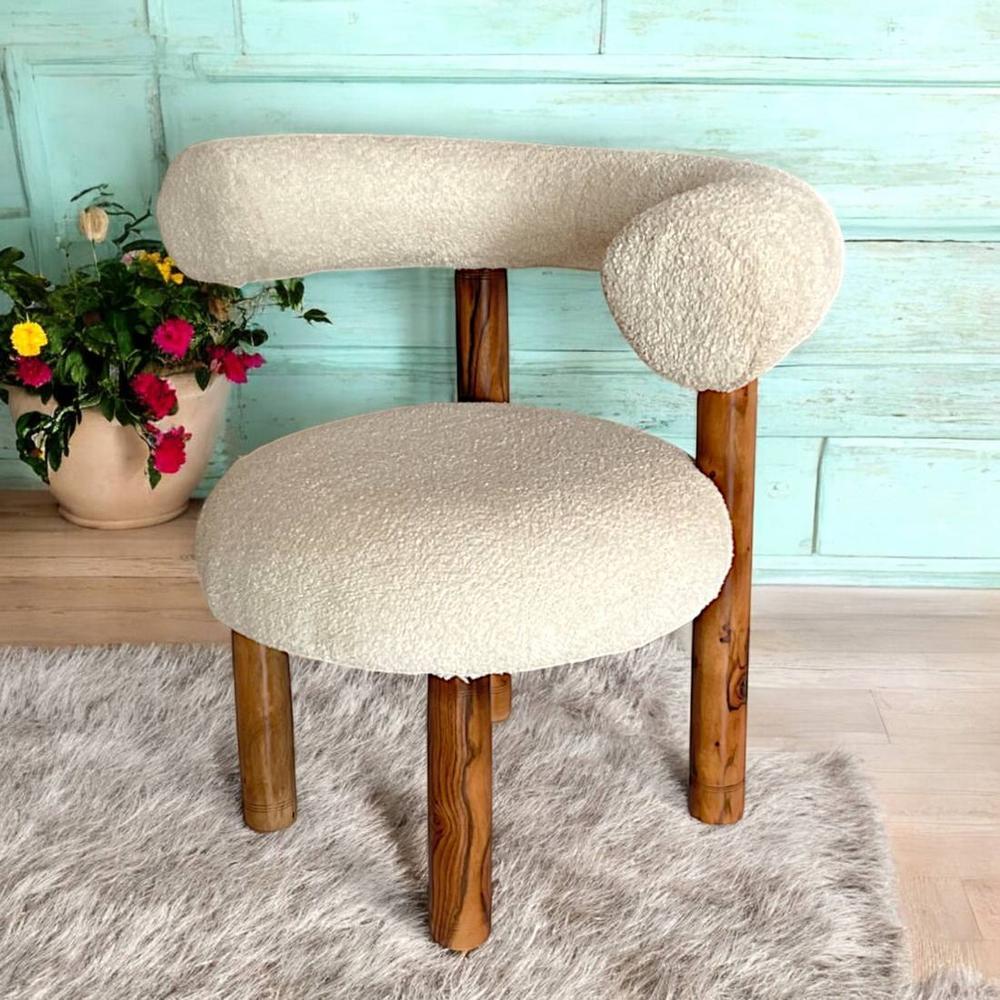 Westfield Sheesham Wood Mid Century Lounge Chair in Off White