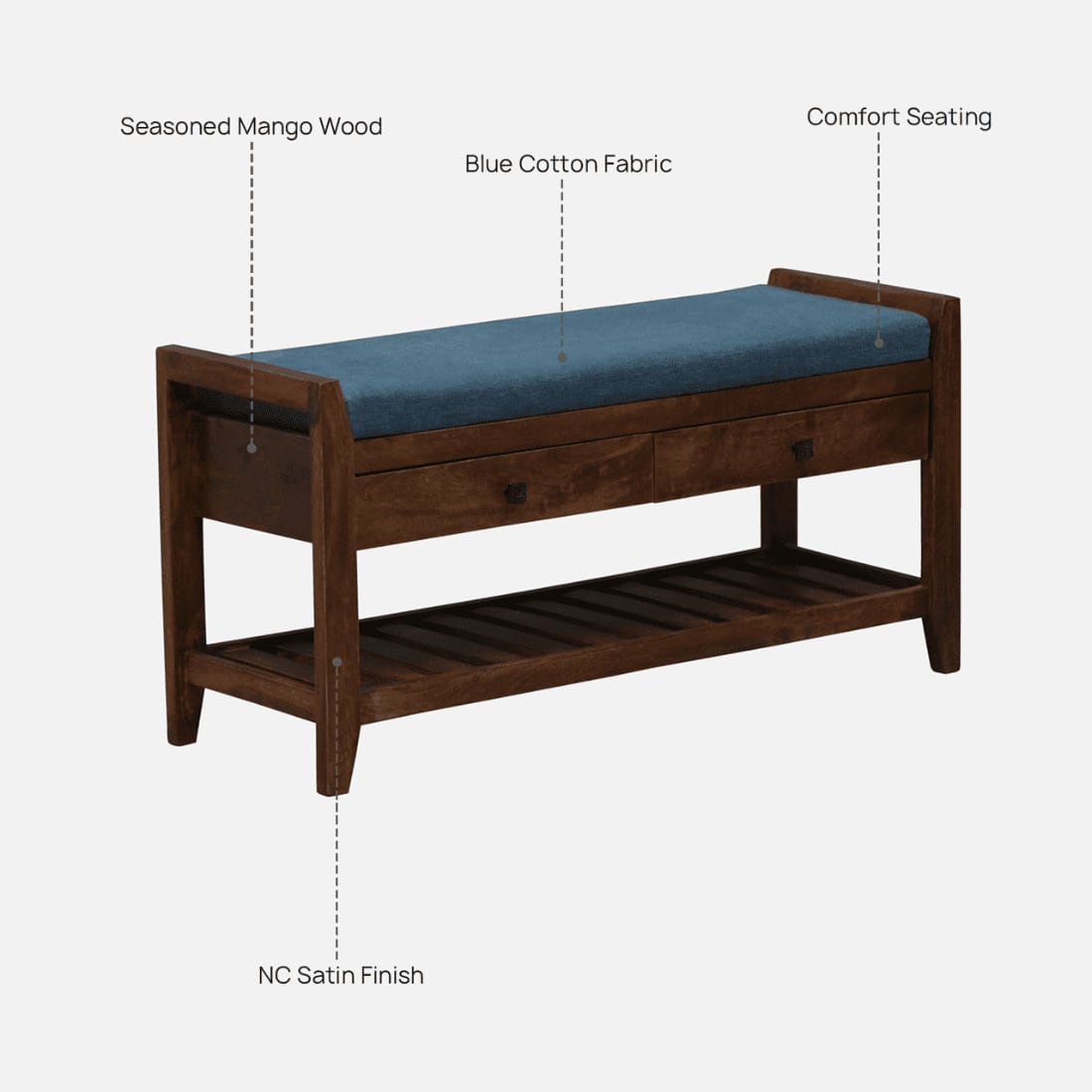 Drobak Solid Wood Shoe Rack with Seating in Walnut Brown finish