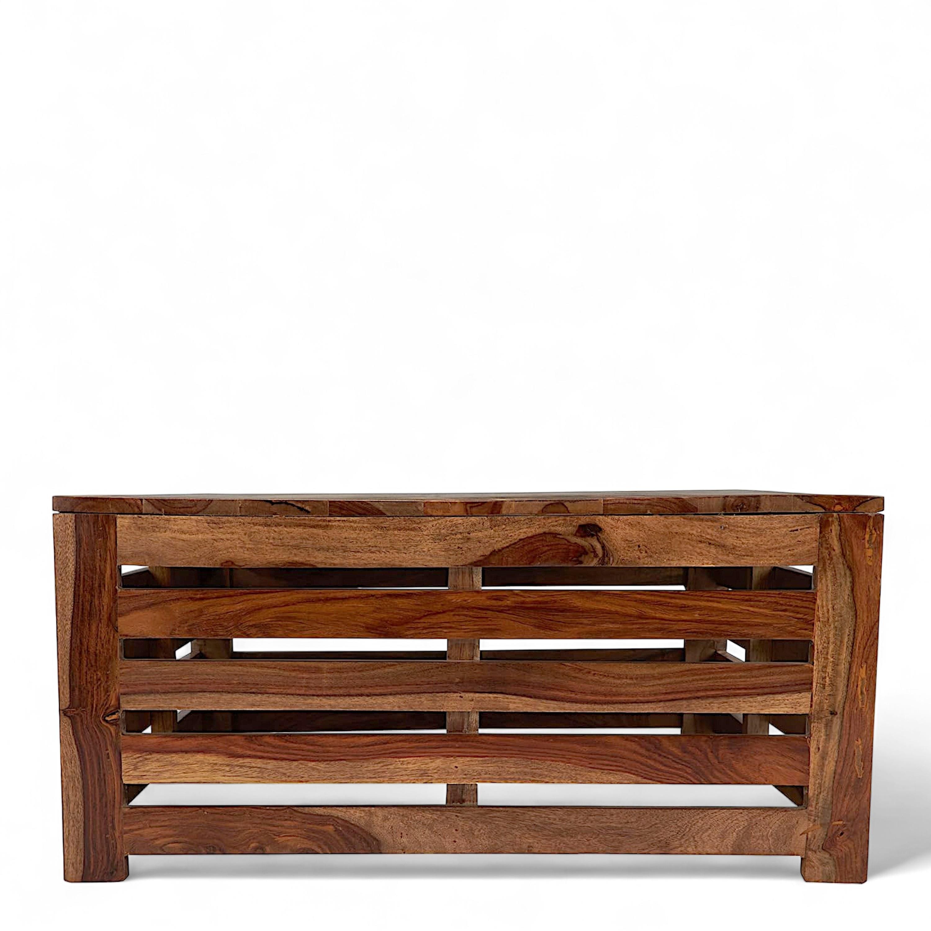 Kingsville Sheesham Wood Contemporary Square Coffee Table In Natural Teak Finish