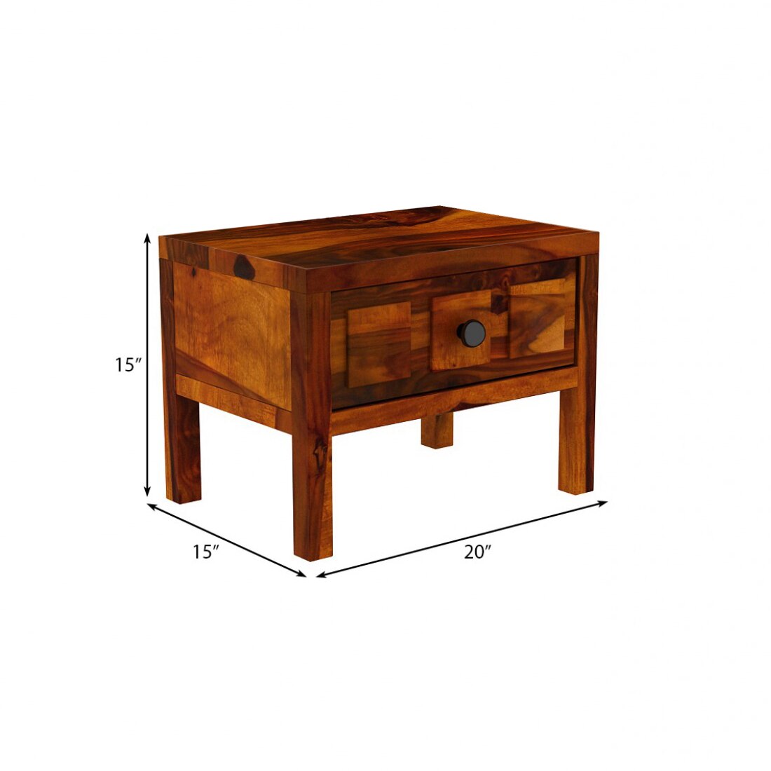 Square Solid Wood Box Bedside Table in Honey Finish