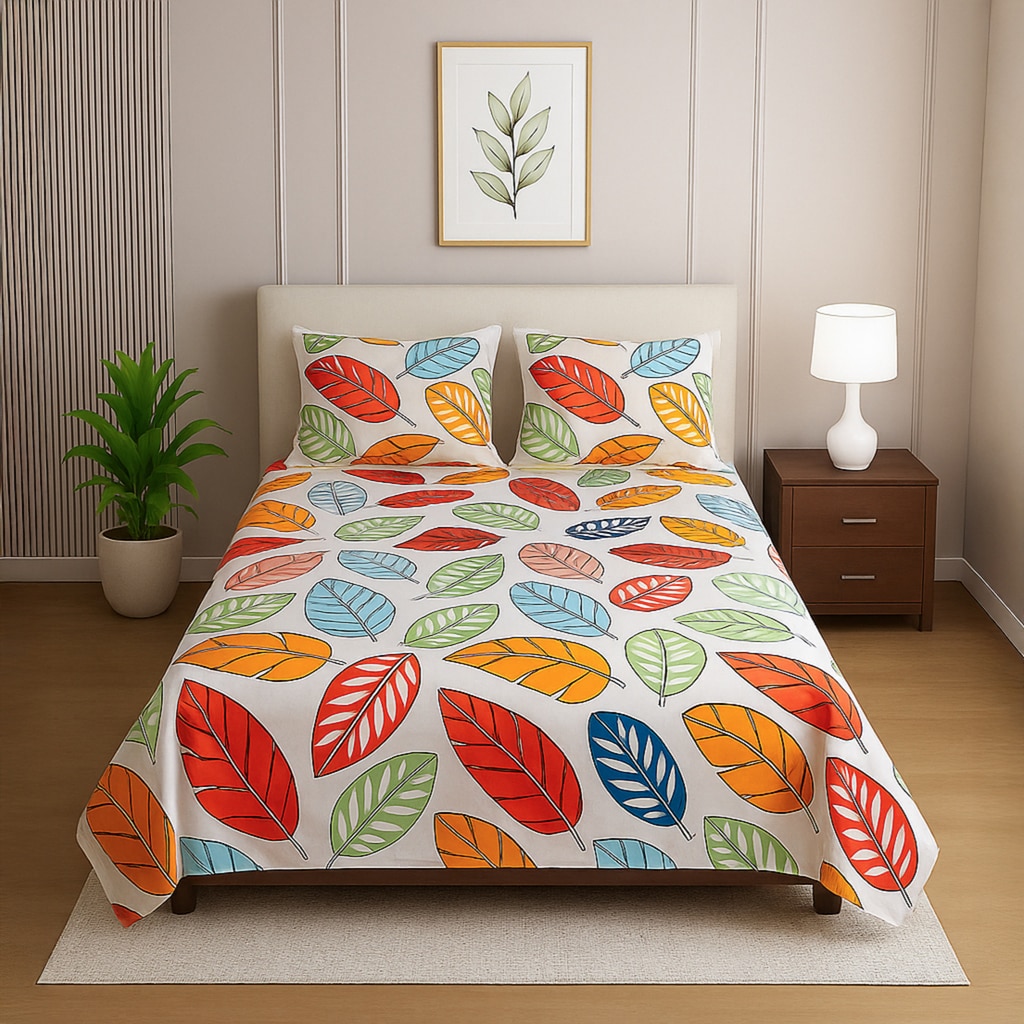 Multicolor Floral 210 TC Mix Cotton Flat Single Bed Size Bedsheet With 2 Pillow Cover From Threads