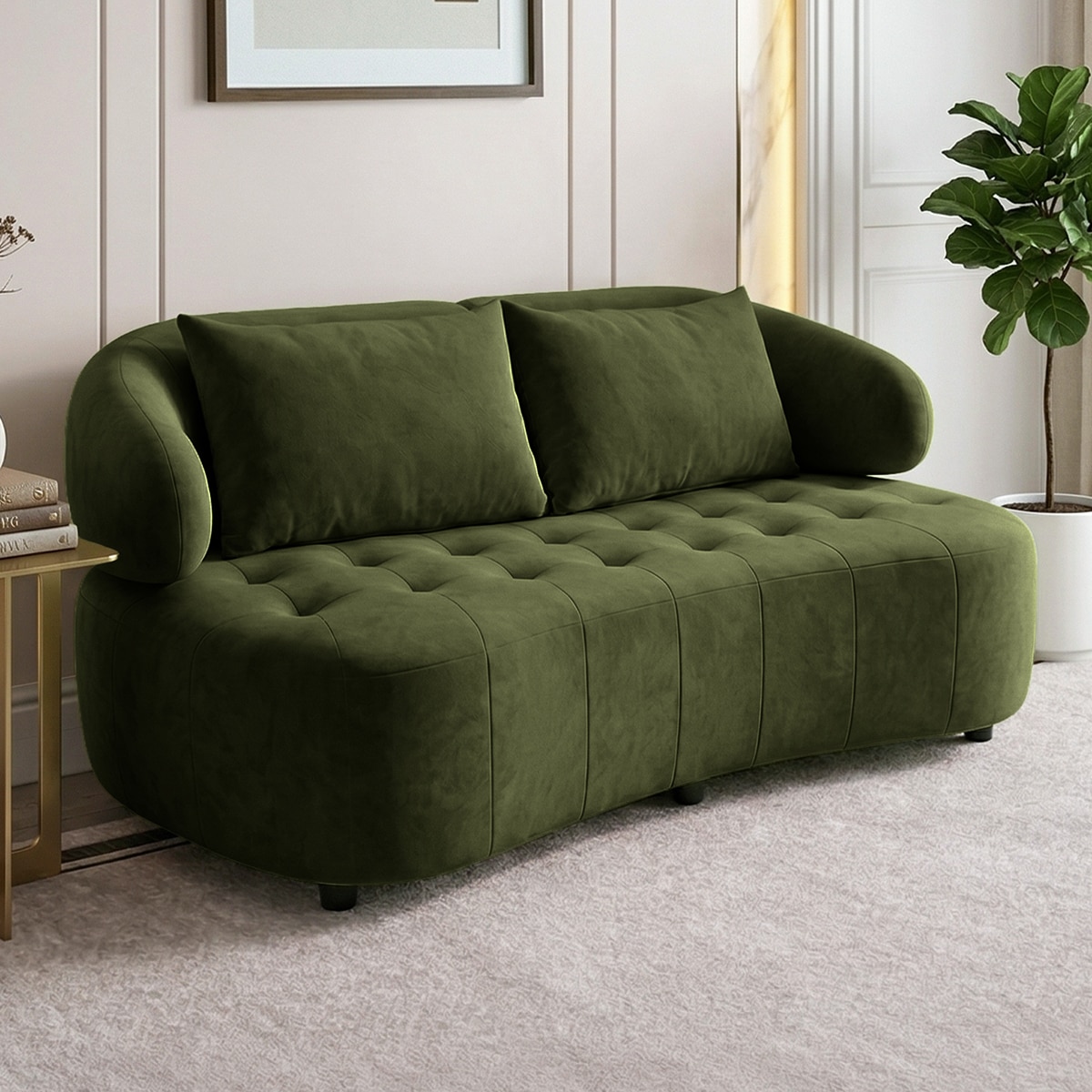 Henry Velvet 2 Seater Sofa Olive Green Color - Home Lifestylez