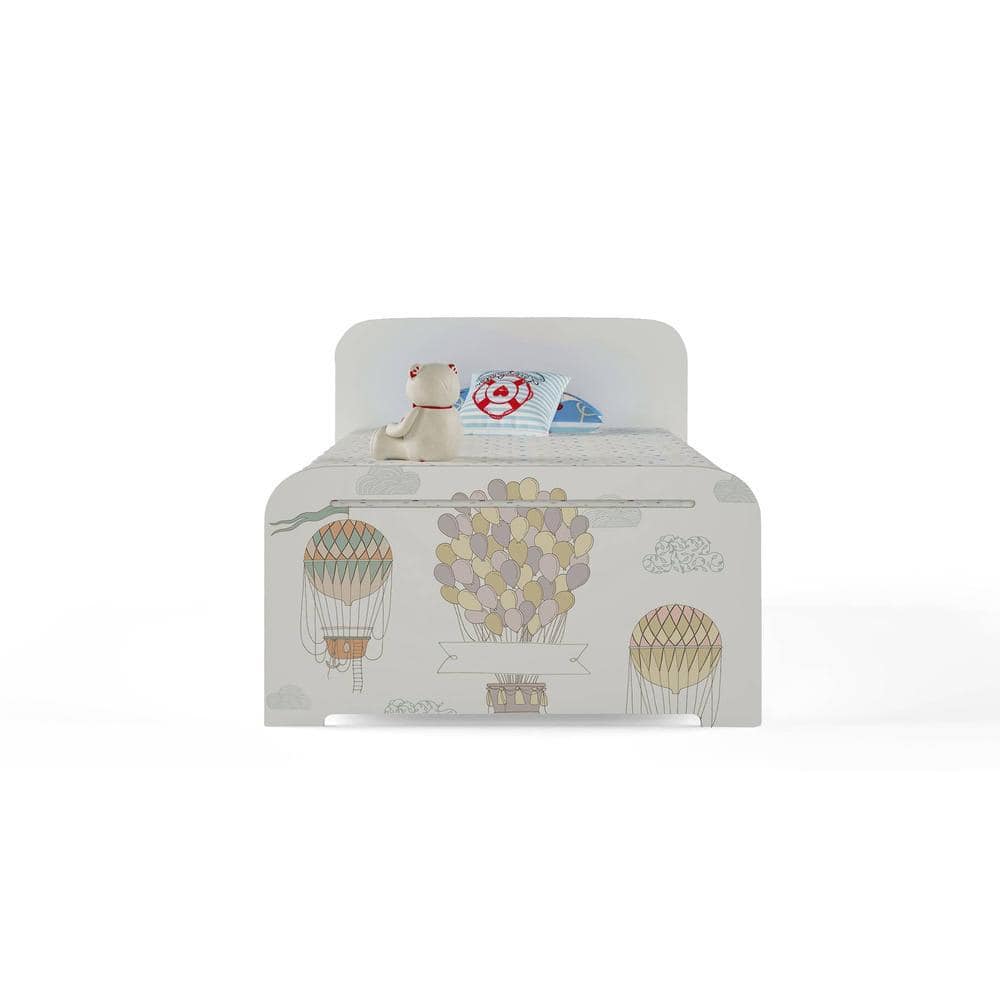 Cloud Tails Engineered Wood Drawer Storage Bed in Light Grey Colour