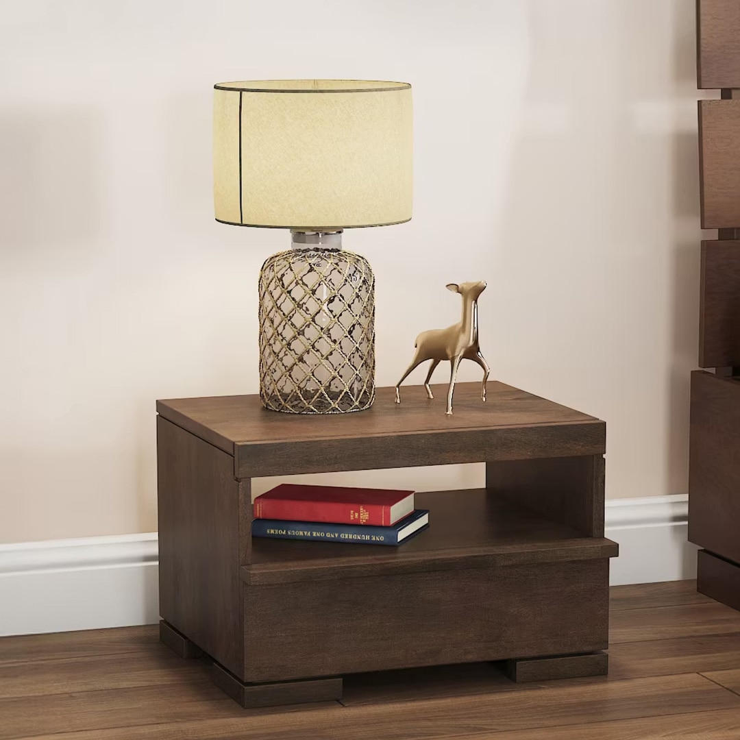 Ohio Solid Wood Bedside Table In Danish Walnut Finish - Urban Ladder