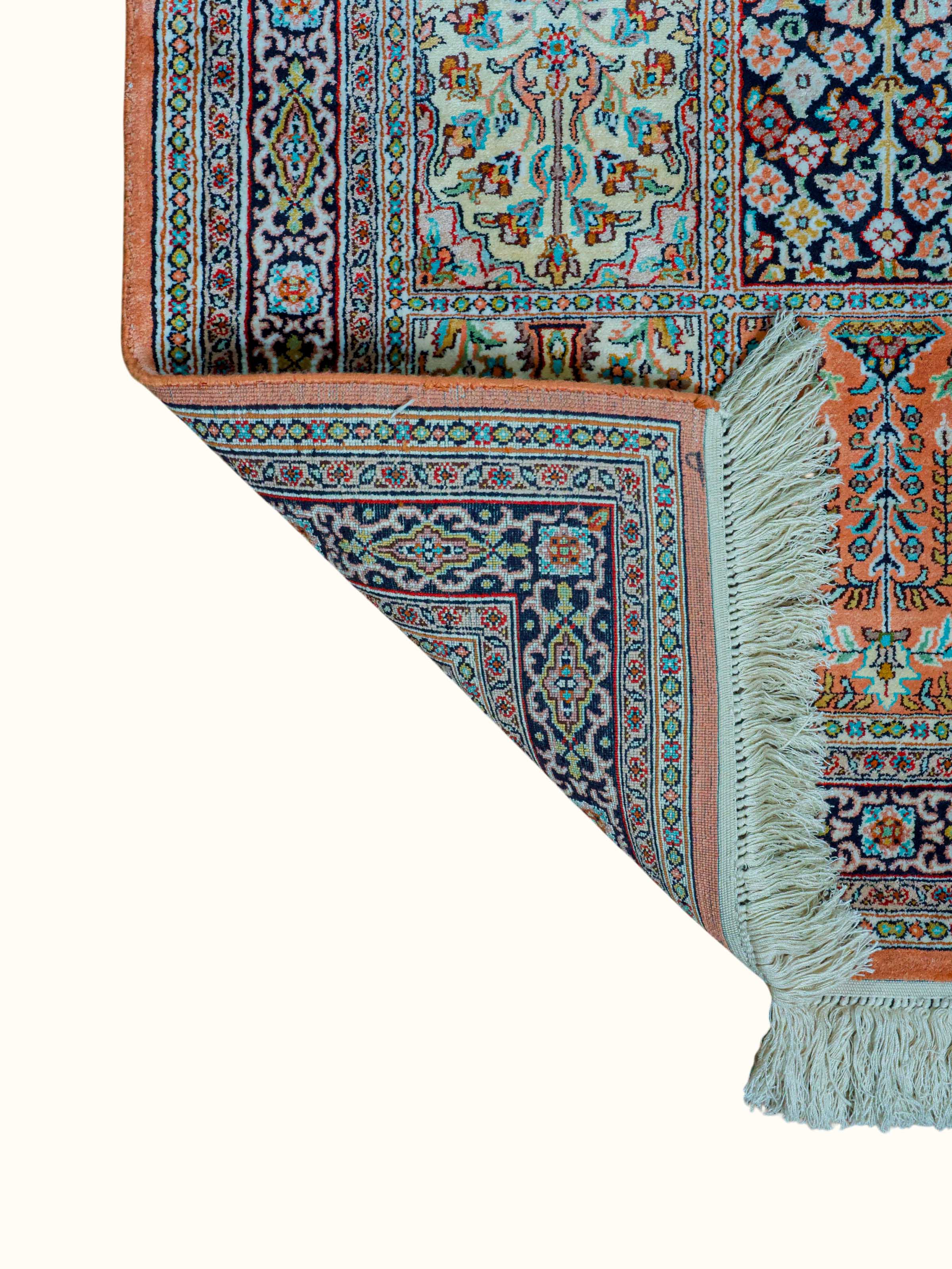 Traditional Persian Rust Hamadan Kashmir Silk Hand-Knotted Carpet