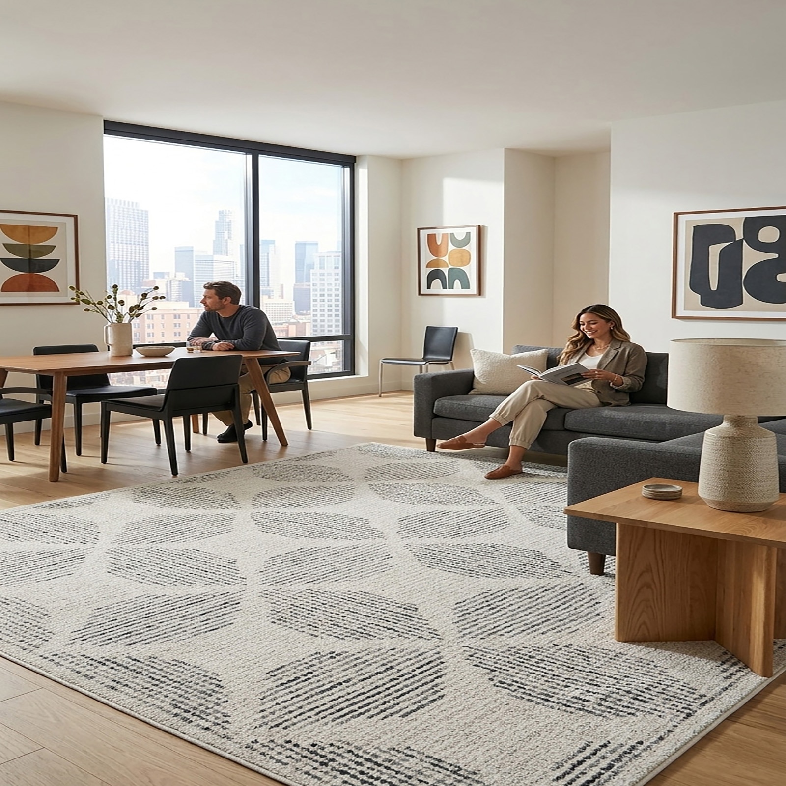 Abstract Geometric Area Rug Ivory Charcoal Tufted 61 x 92 - The Woven Legacy