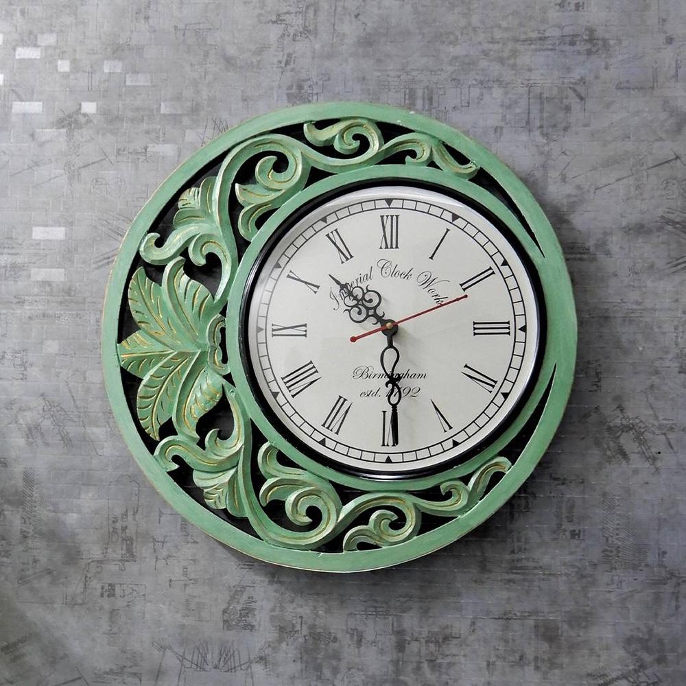 Mint Green Wooden Analog Wall Clock with Roman Dial