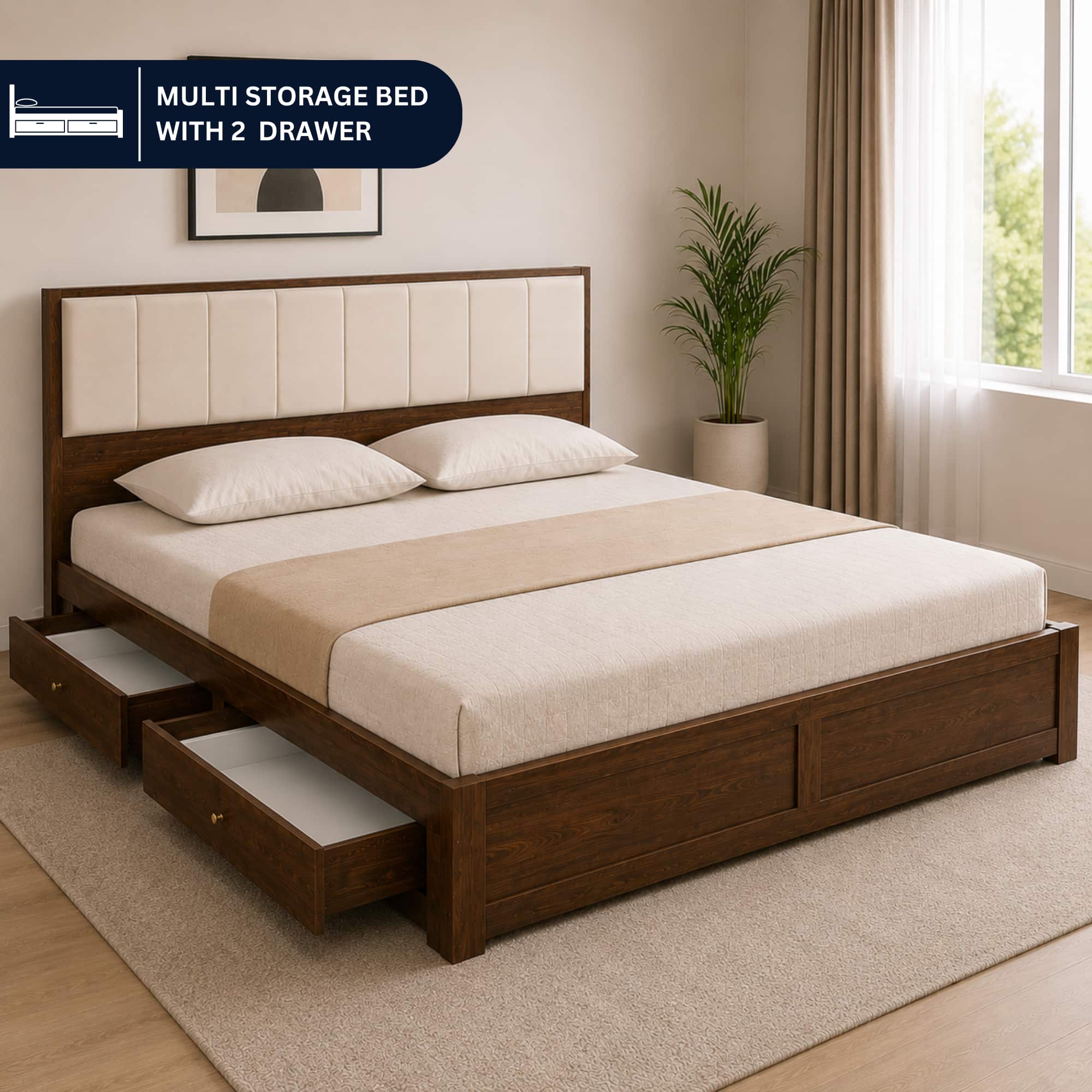 AIAN Baldwin Queen Size Storage Bed with Drawers in Walnut Colour