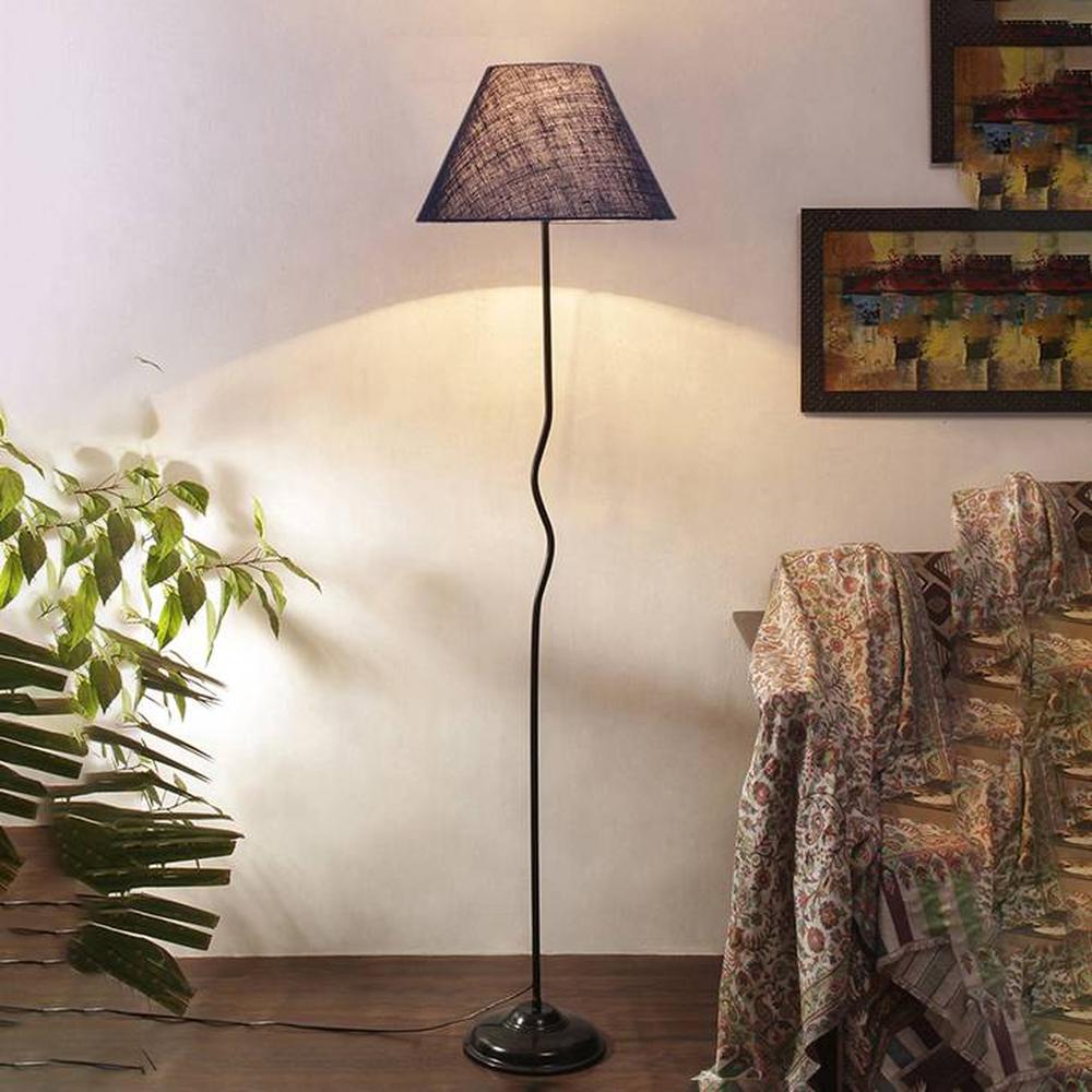 Siobhan Blue Jute shade with Iron floor lamp - Devansh