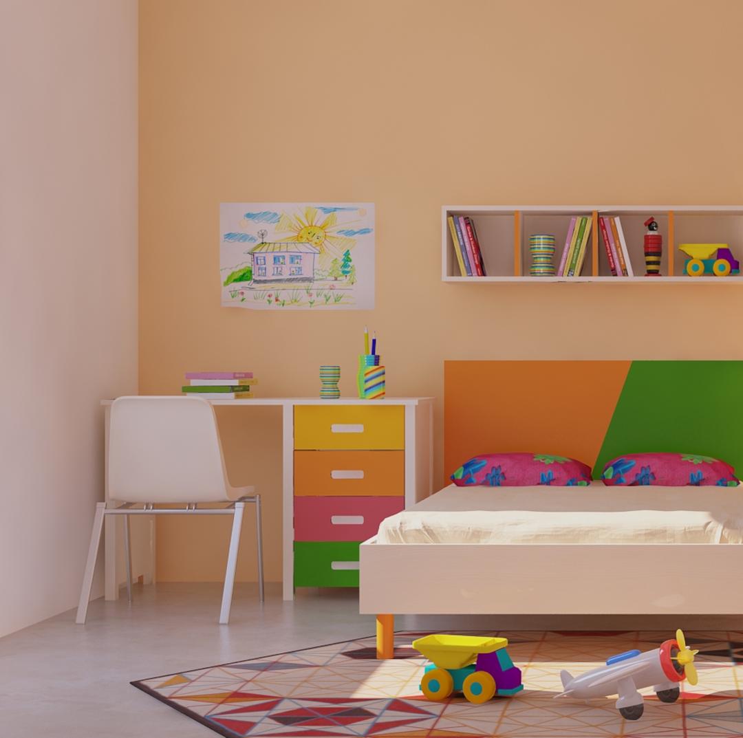 Cherokee Multicolor Kids Student Desk with 4 Handle Less Drawers in Light Woodgrain Mango Yellow Colour