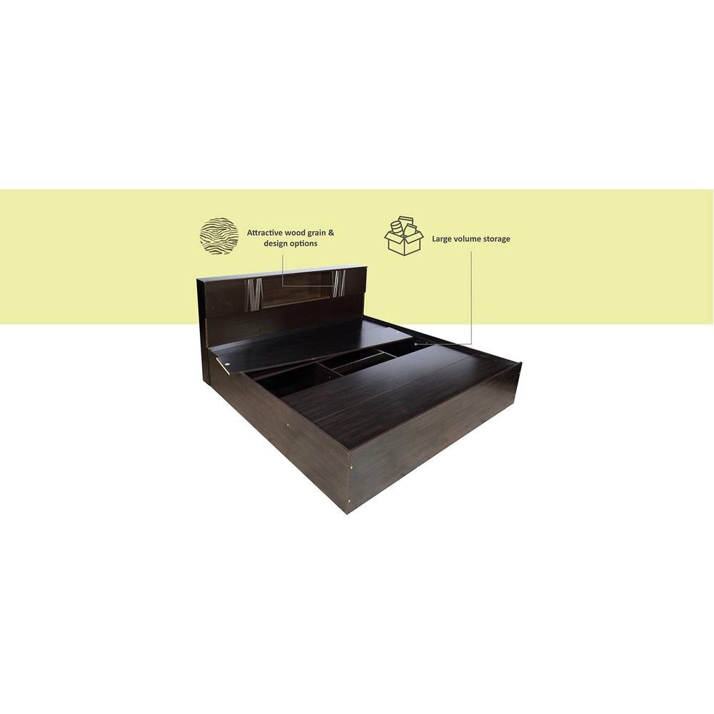 Aceso Solid Wood King Size Drawer Storage Bed In Melamine Finish