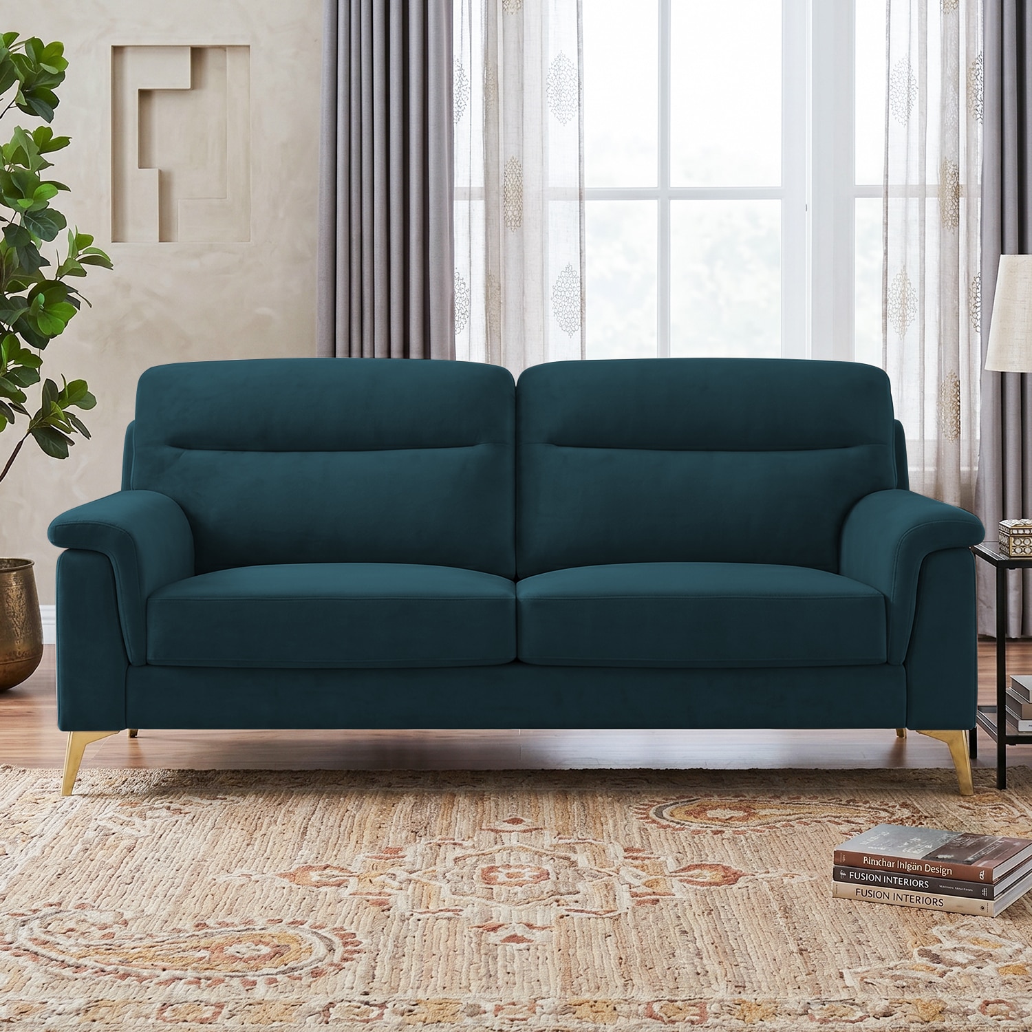 Niwara Velvet 3 Seater  sofa in T Blue color - Home Lifestylez