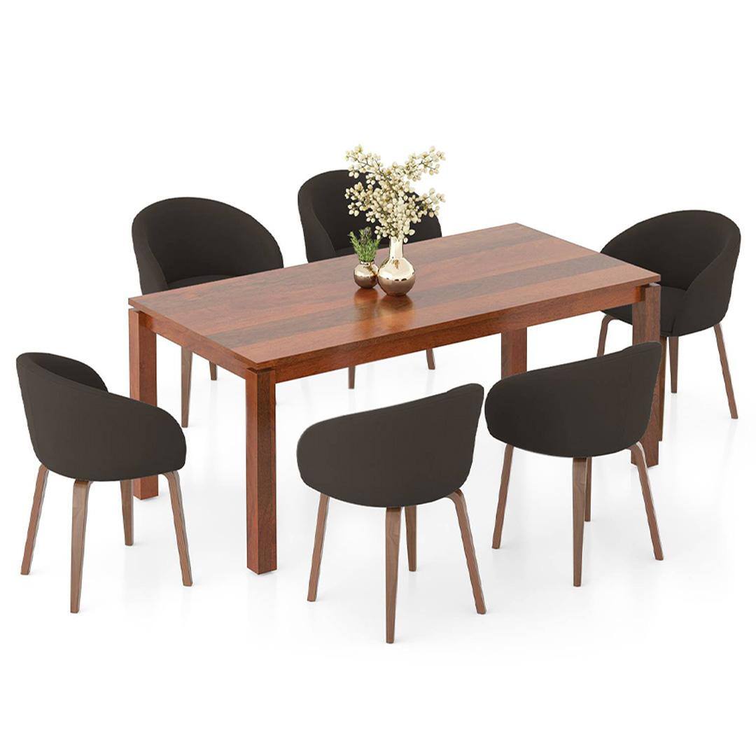 Atlas Solid Wood 6 Seater Dining Table with 6 Meryl Lounge Chair