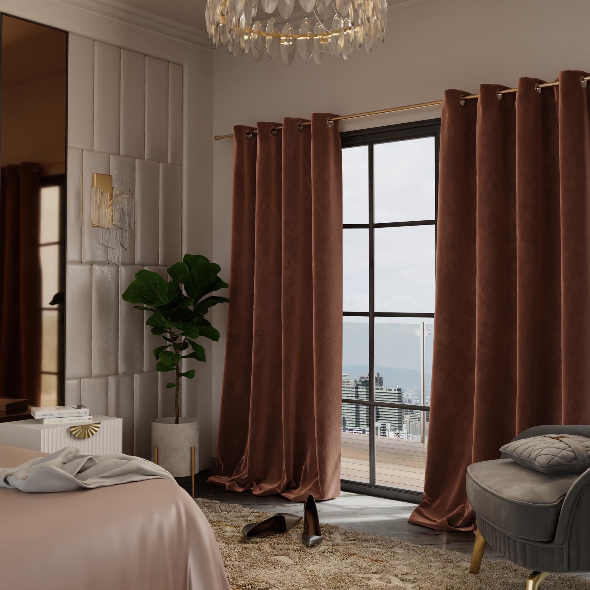 Stoa Paris Velvet Curtains for Door, Premium Dim-Out Curtain for Pack of 2, Date Night - Caramel Caress - Stoa Paris