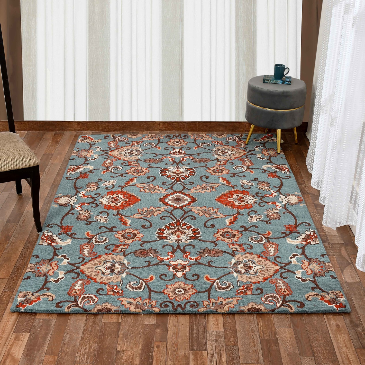 Presto Blue Traditional Hand Tufted Wool Carpet 6X9 Feet - Presto