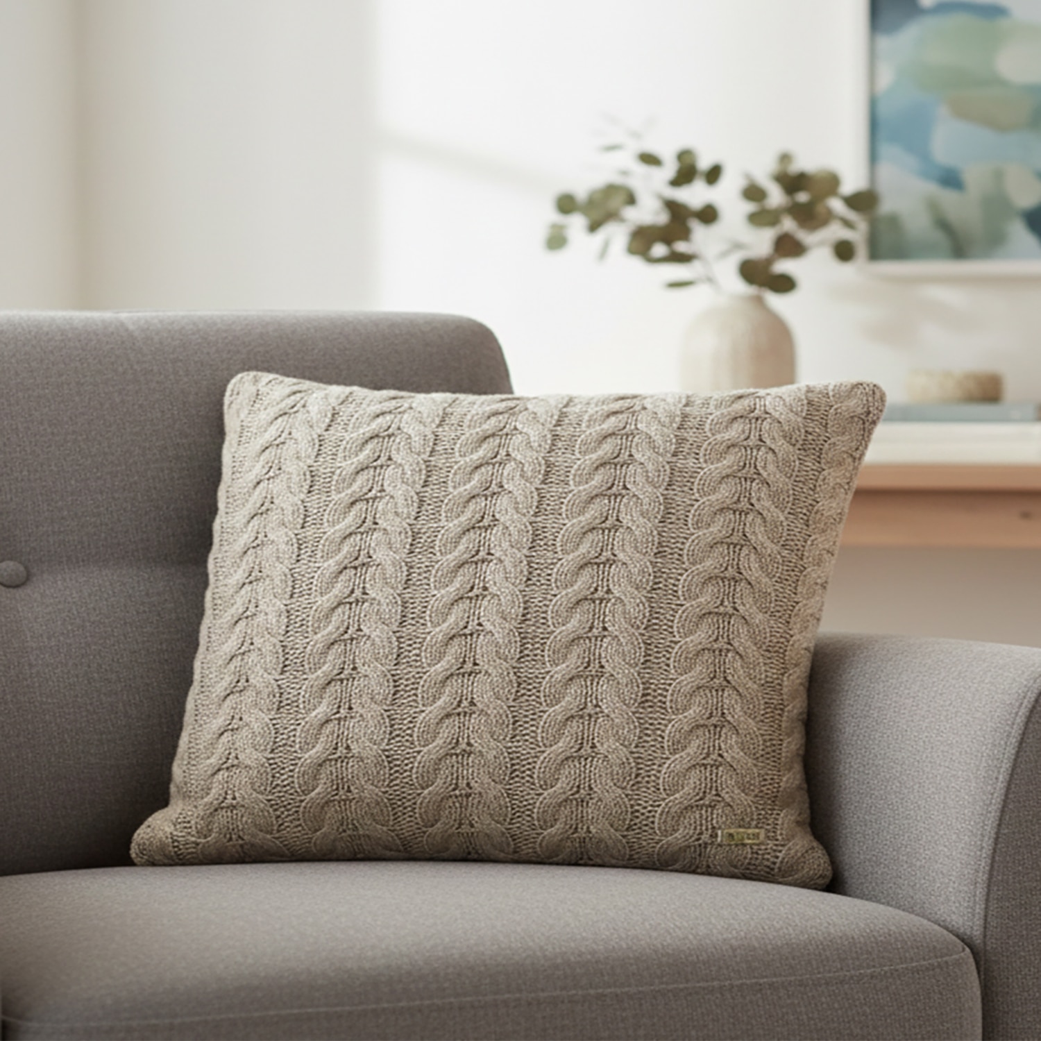 Colette Cloudy Grey Cotton Cushion Cover 16X16  Inches - Pluchi