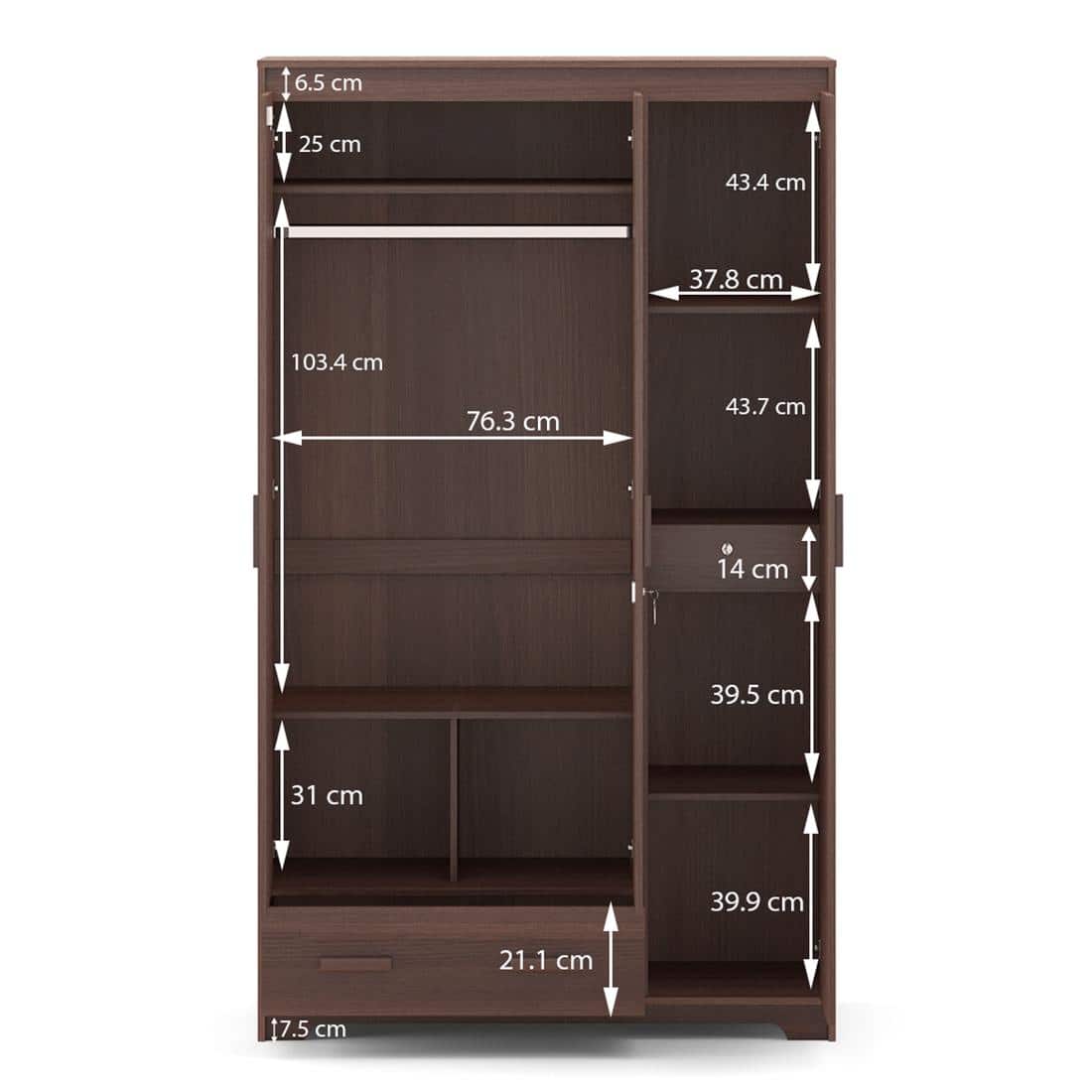 Miller Engineered Wood 3 Door Wardrobe With Mirror in Two Tone Finish