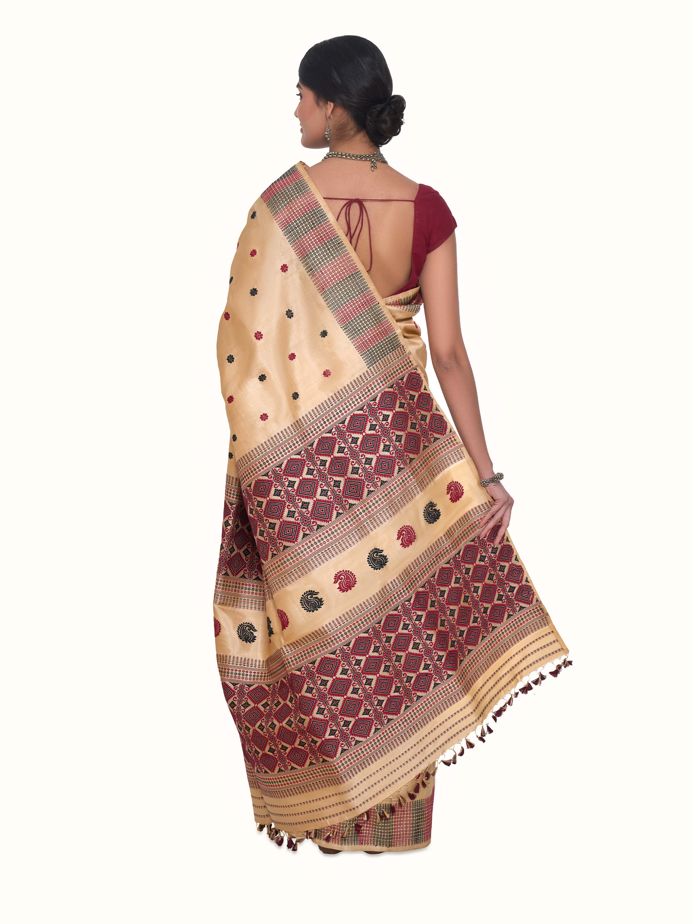 Beige Tussar Silk Saree