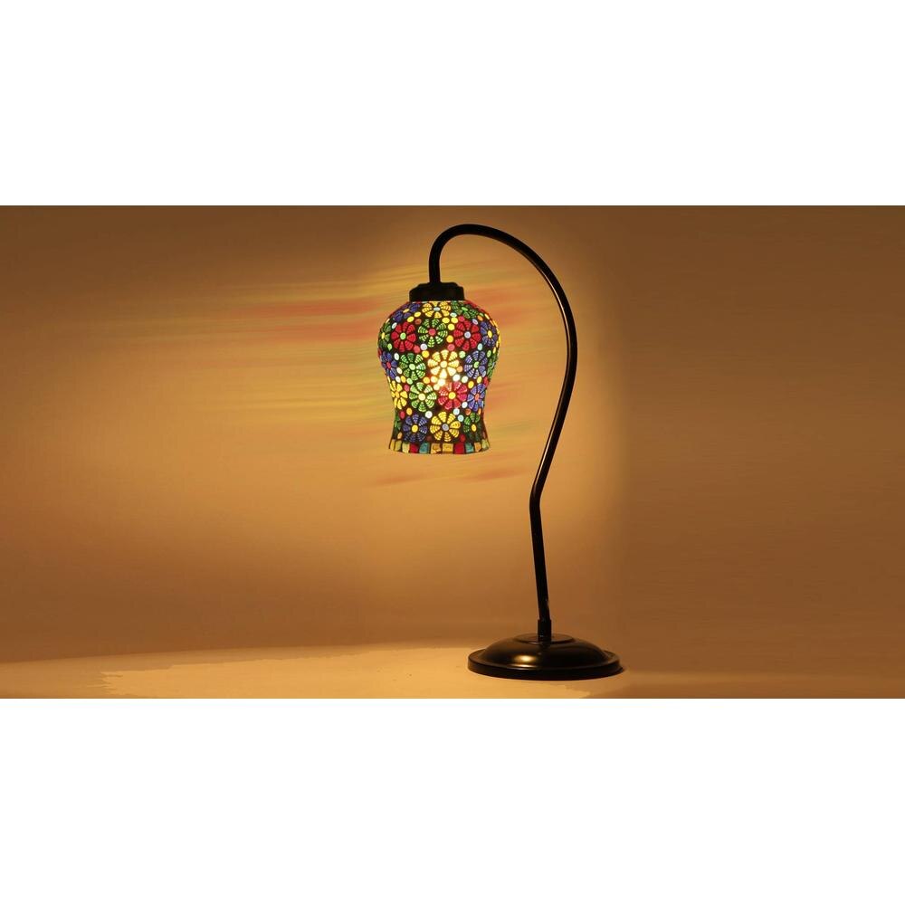Multicolor Mosaic Glass Curvy Table lamp with Iron Base (EN17)