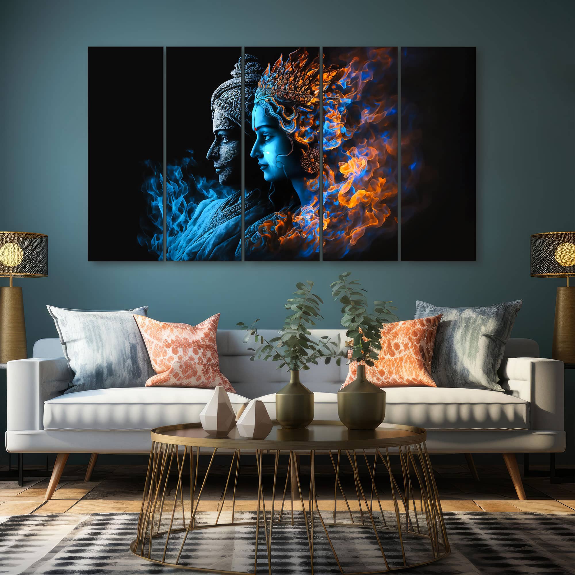The Castle Decor Premium Radha Krishna Wall Art Wooden Frame 27x48 Inch (Style 5) - The Castle Decor