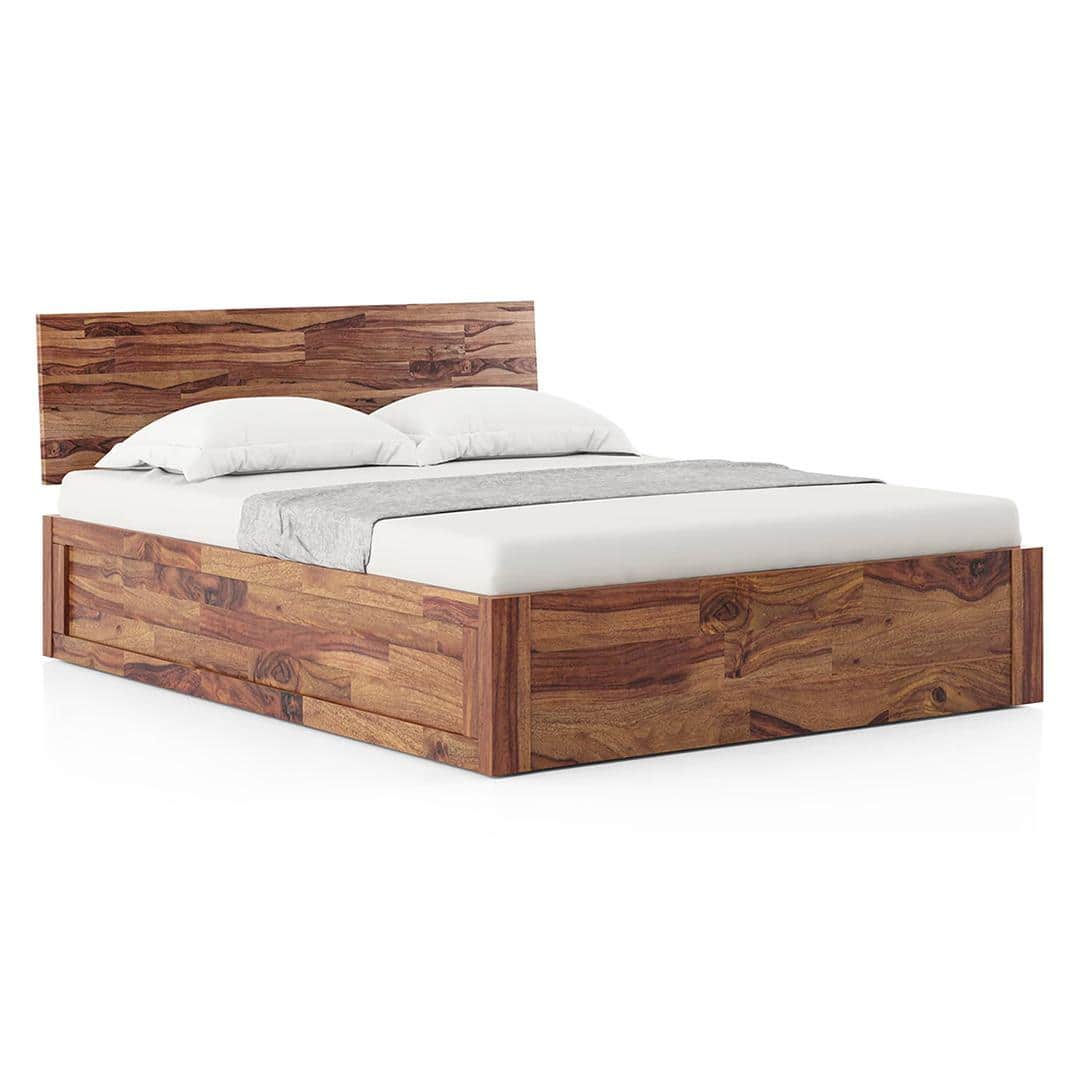 Boston Solid Wood King Size Box Storage Bed In Teak Finish