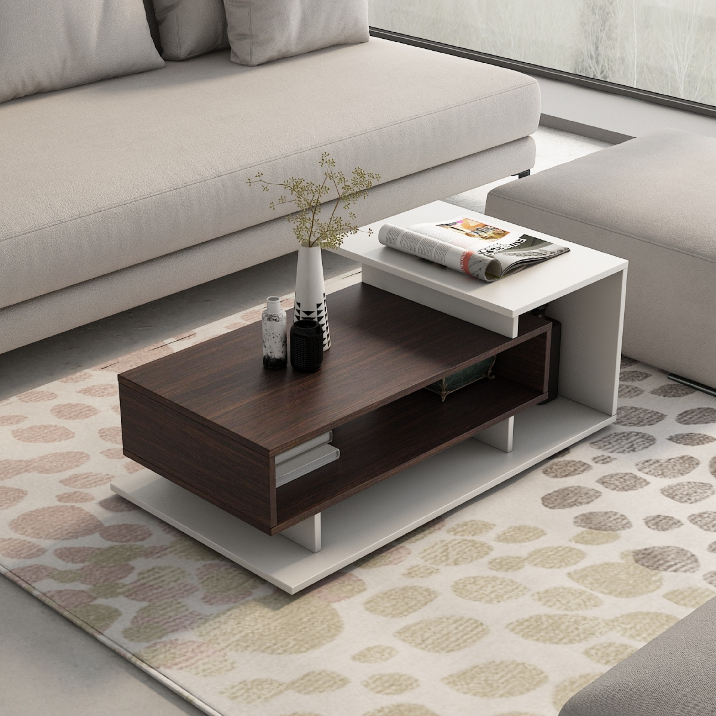 Kiosk Centre Table Choco Walnut & Frosty White