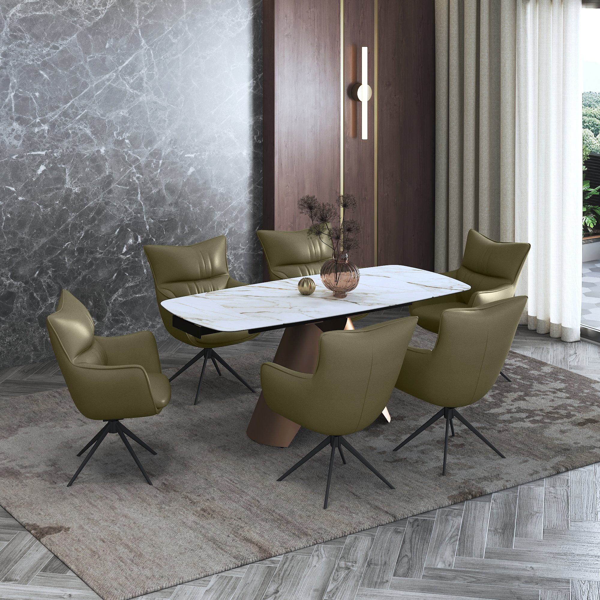 Aeris Ceramic 4 To 6 Seater Extendable Dining Table With Beck Dining Chair