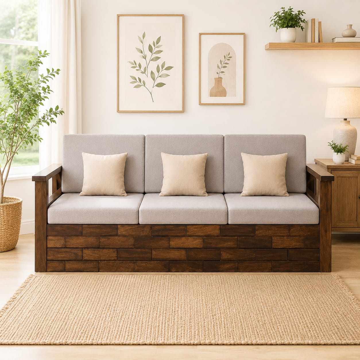 Shri Art Solid Wood Sofa Cum Bed in Provincial Teak