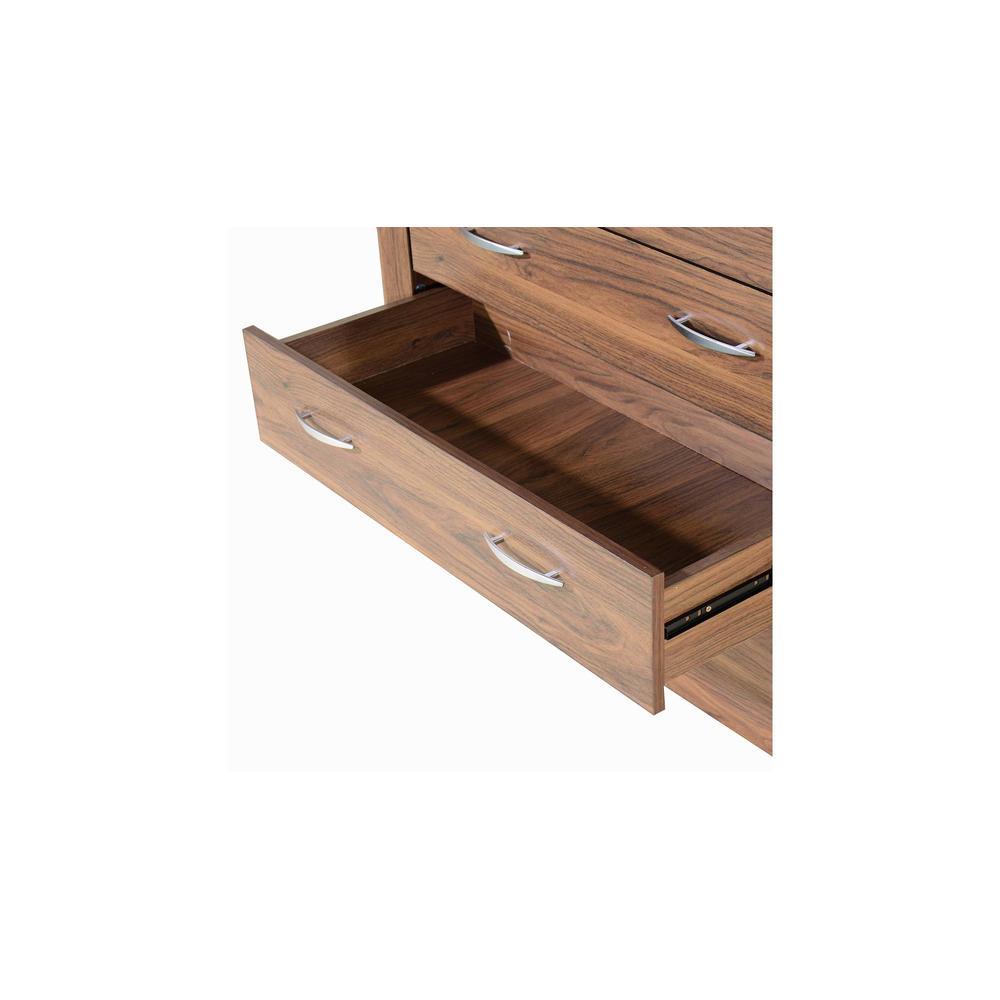 Yuko Wide Chest of 5 Drawers in Columbia Walnut Finish
