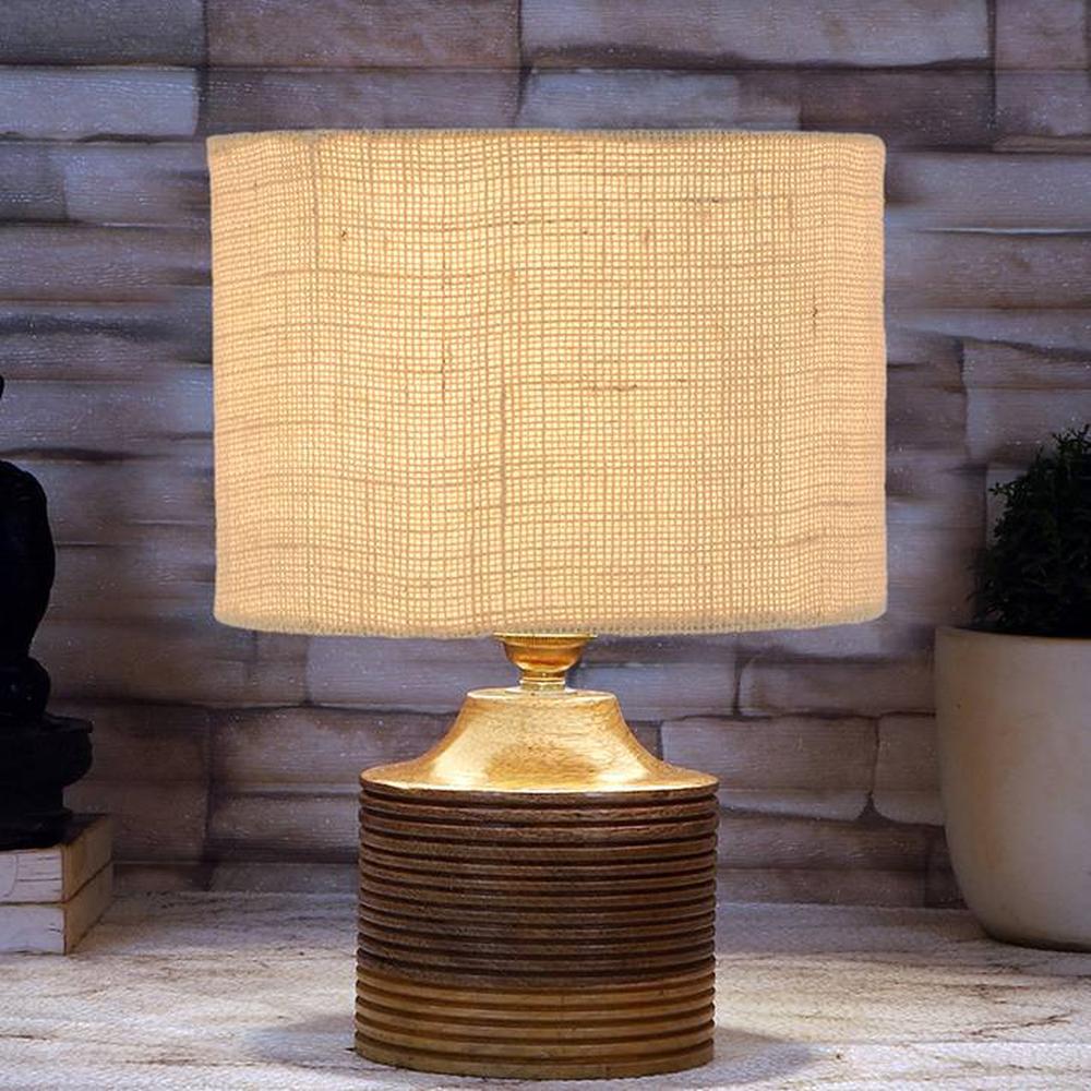 Malia White Jute table lamp with Natural Wood Base