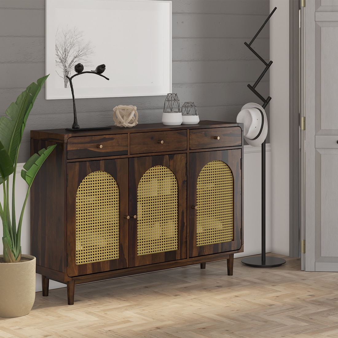 Flow Sheesham Wood  Shoerack  In Provincial Teak Finish