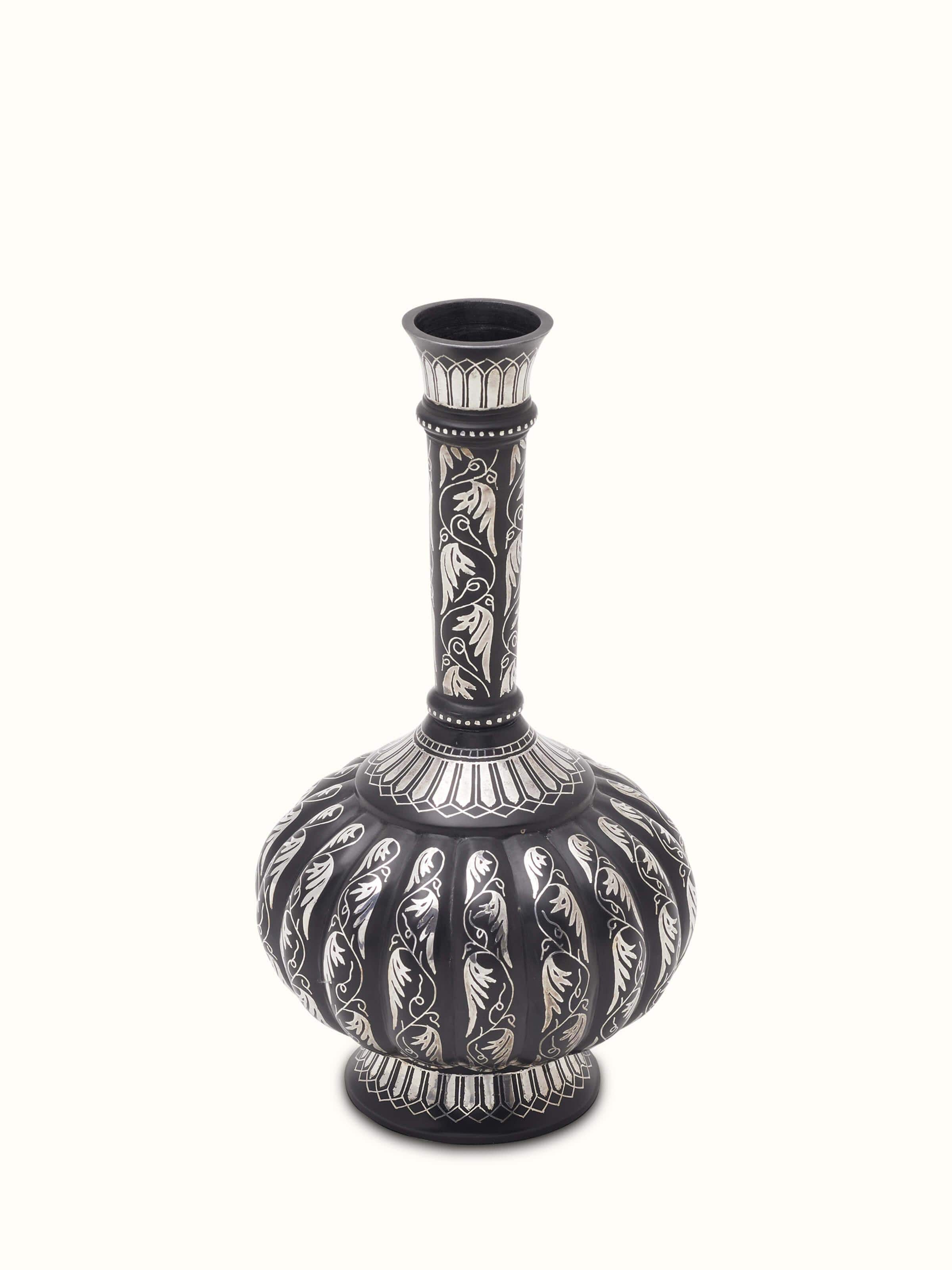 Side view of Bidri Zinc & Silver Small Vase by Swadesh highlighting the smooth finish and decorative zinc-silver fusion.