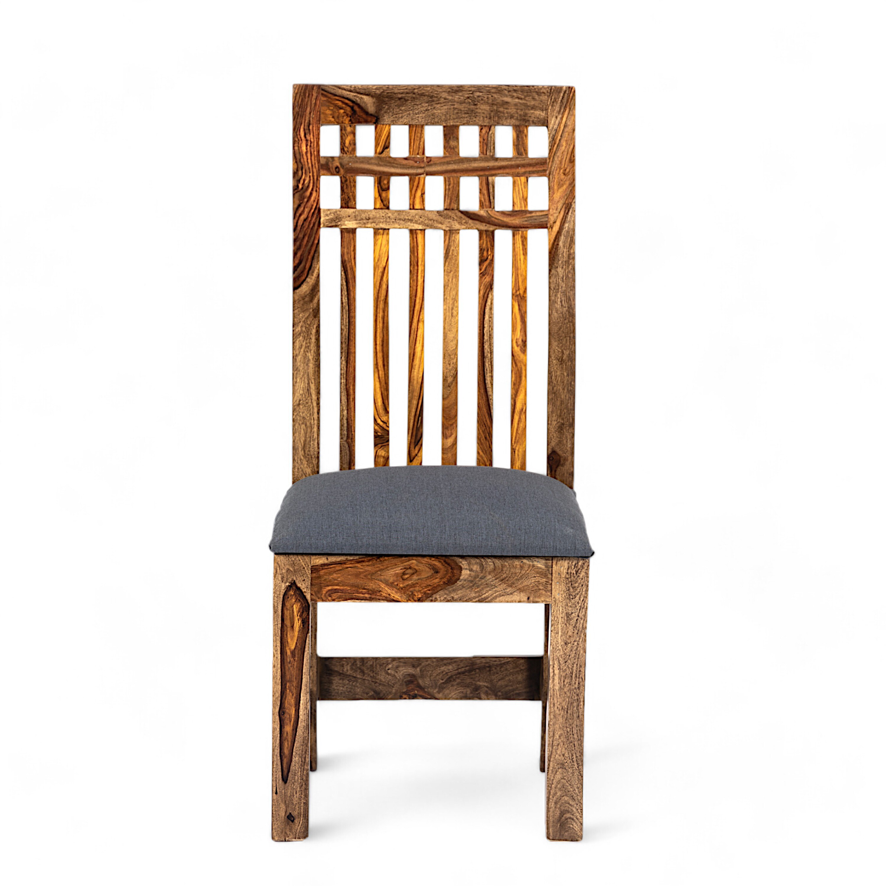 Columbus wood Set of 2 Dining Chairs in Anchor Grey Fabric Cushioning with TEAK FINISH