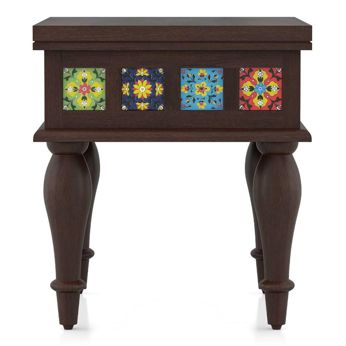 Azul Solid Wood Side Table in Brushed Walnut Finish