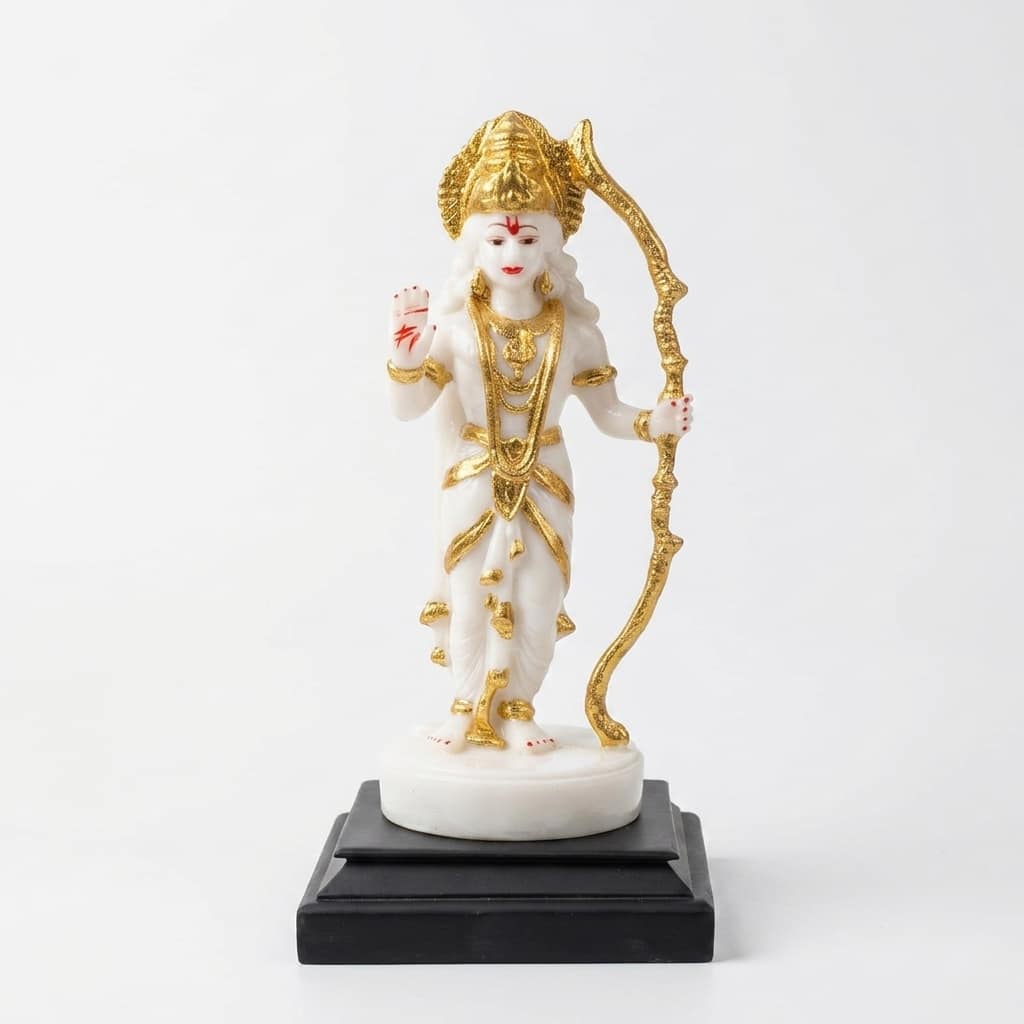 Devotional Eternal Shri Ram Statue in White and Gold Colour - Vedas