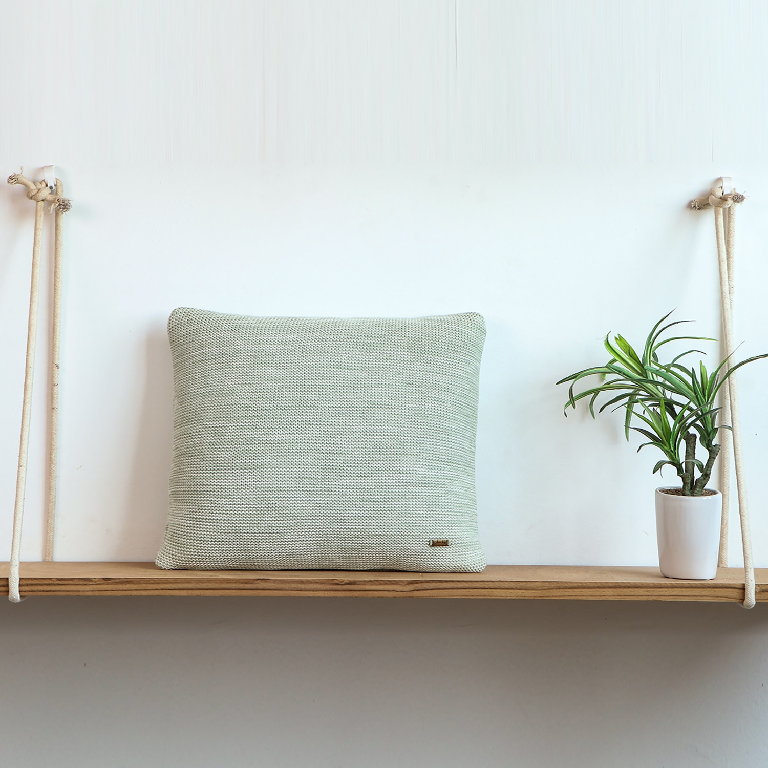 Moss Knit Pistachio Green Cushion Cover 16X16  Inches - Pluchi