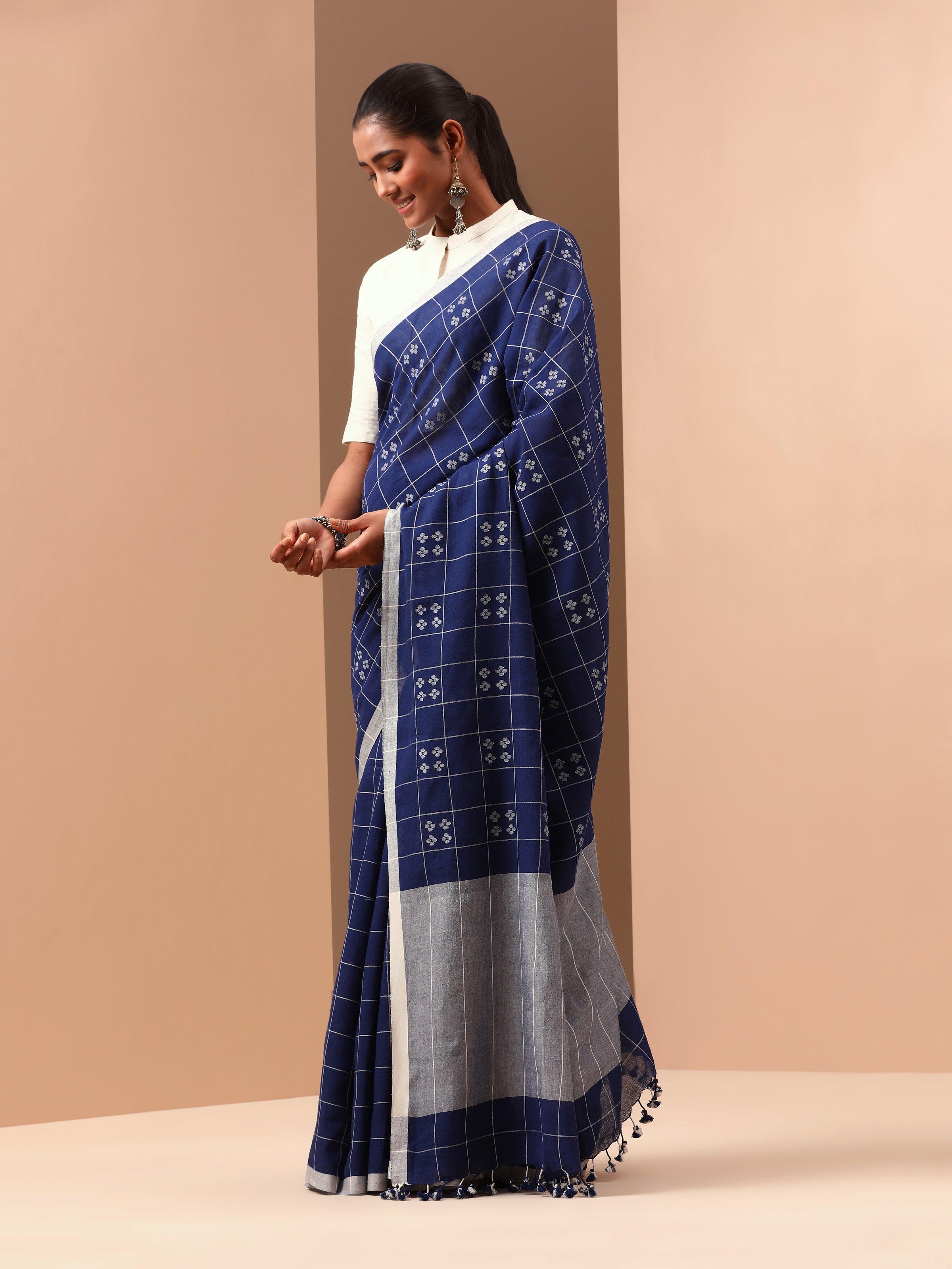 Blue Muslin Jamdani Saree