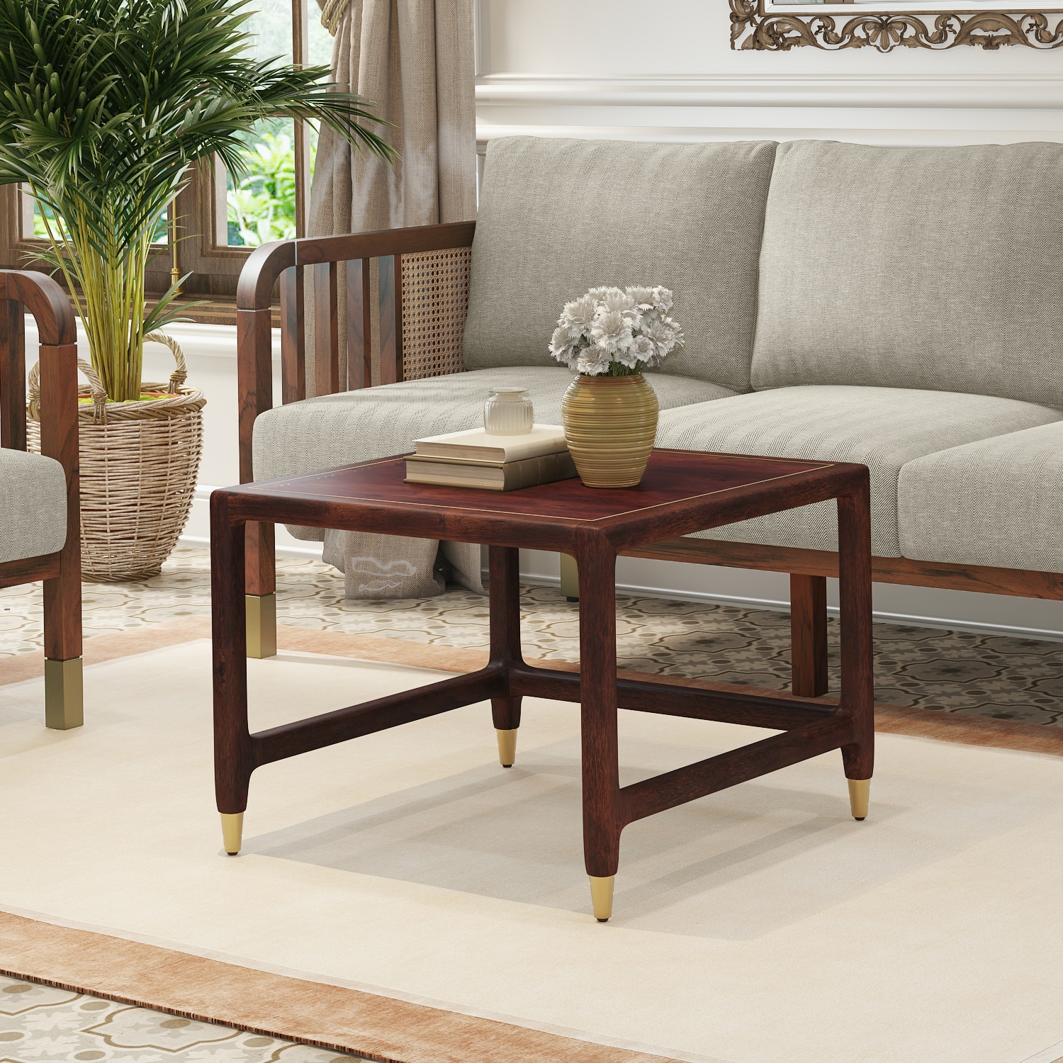 Sera Square Solid Wood Coffee Table In Mango Walnut Finish
