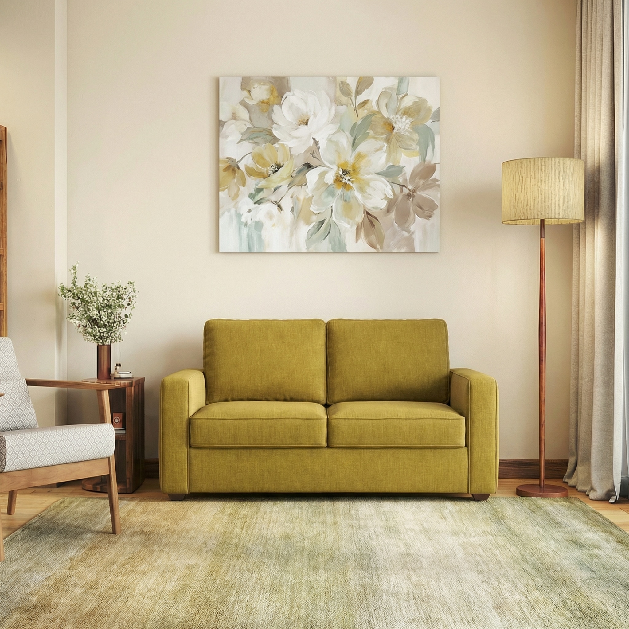 Apollo Compact 2 Seater Fabric Sofa in Olive Green Colour - Urban Ladder