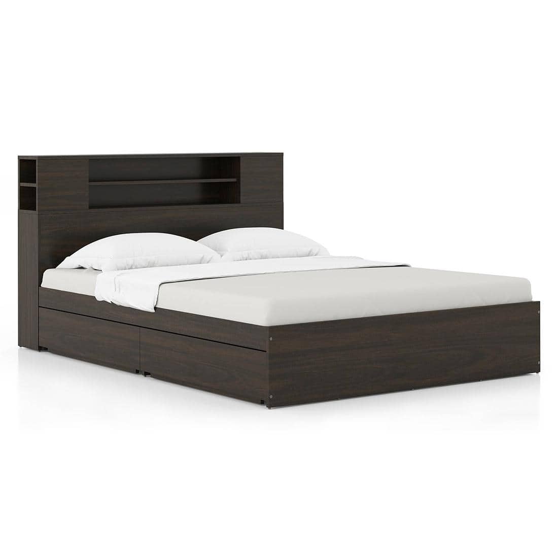 Covelo Engineered Wood Queen Size Drawer & Box Storage Bed In Rustic Walnut Finish