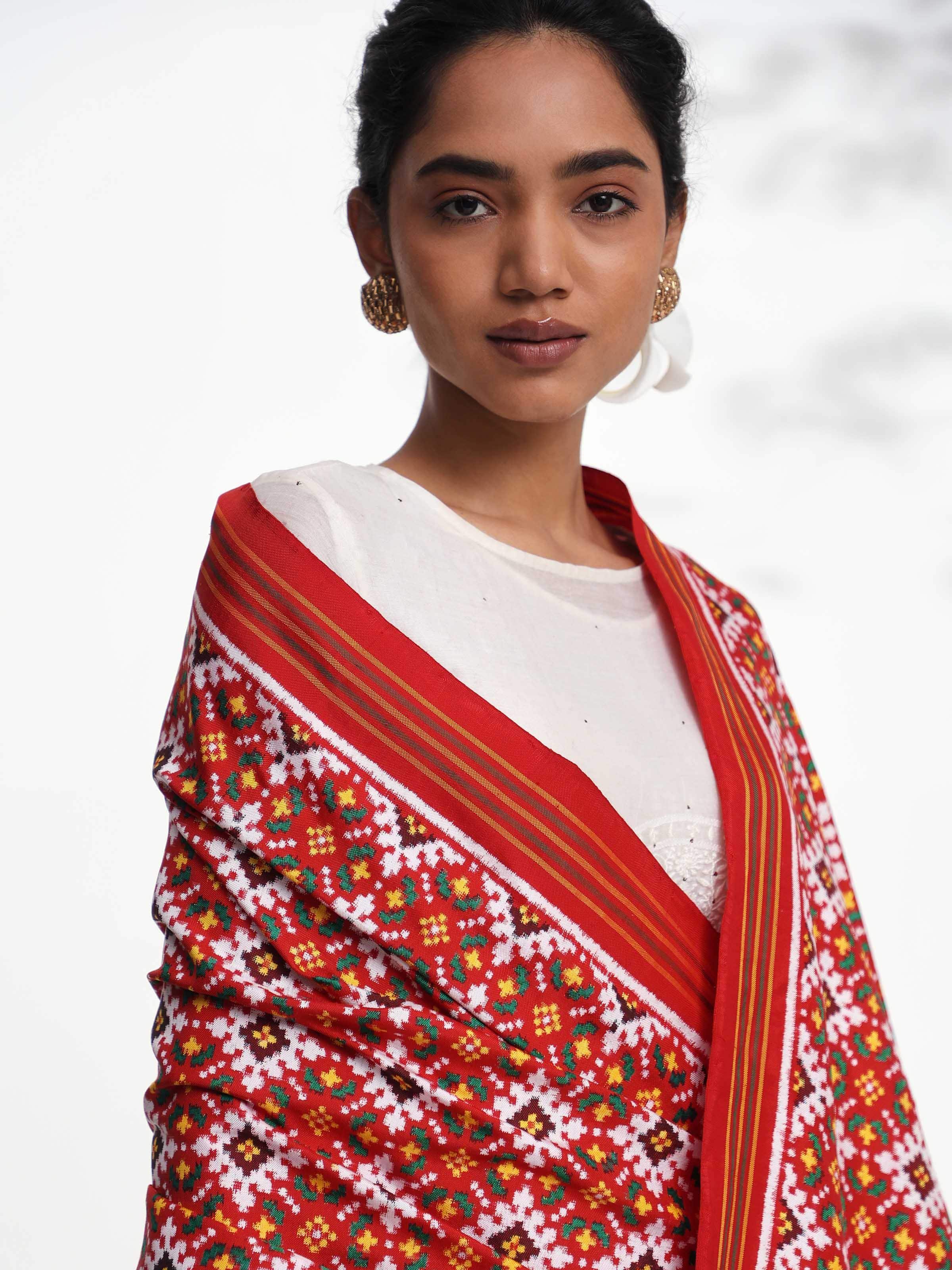 Pink Ikat Patan Patola Handwoven Dupatta