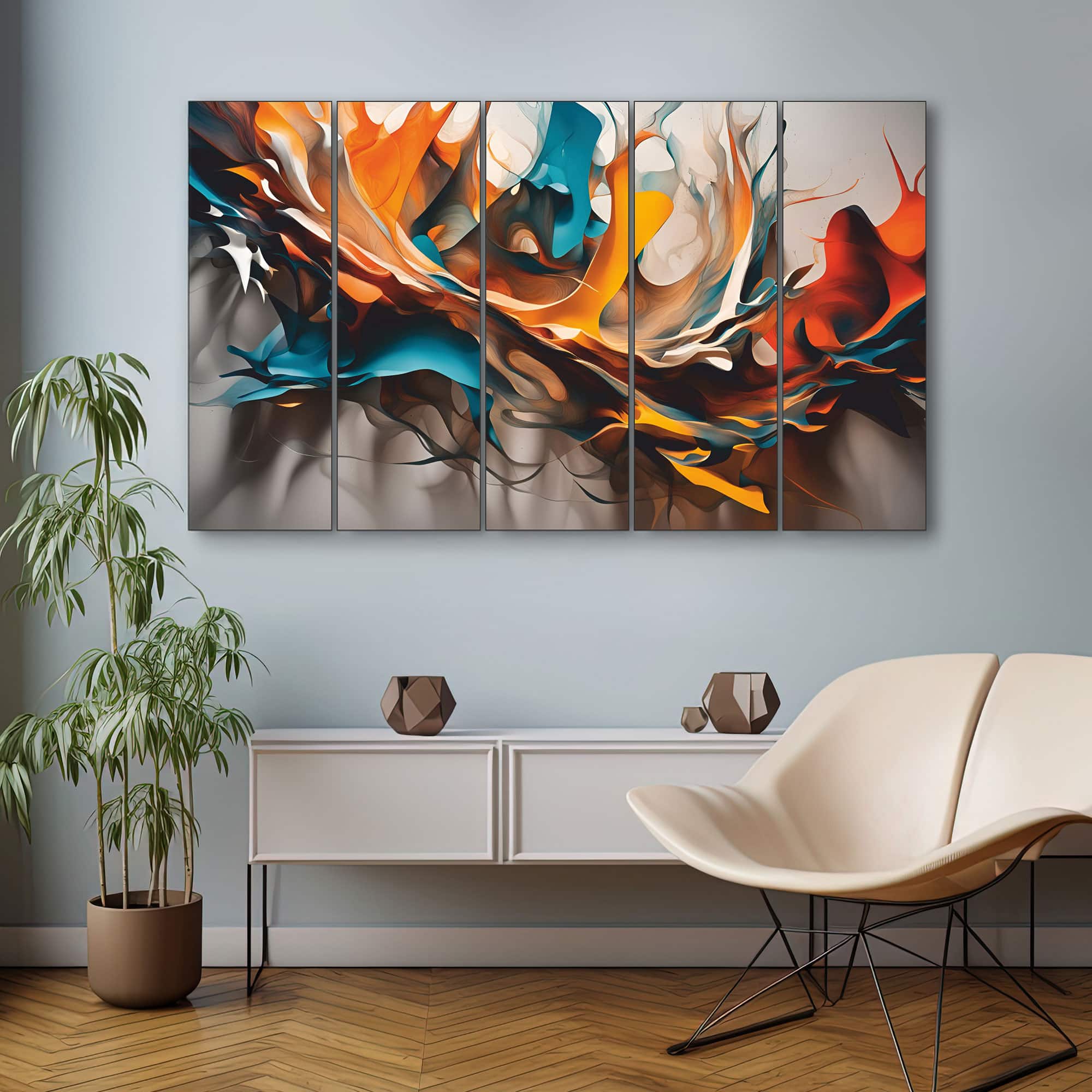 The Castle Decor Multicolour Abstract Wall Art Set of 5 27x48 Inch (Style 1) - The Castle Decor